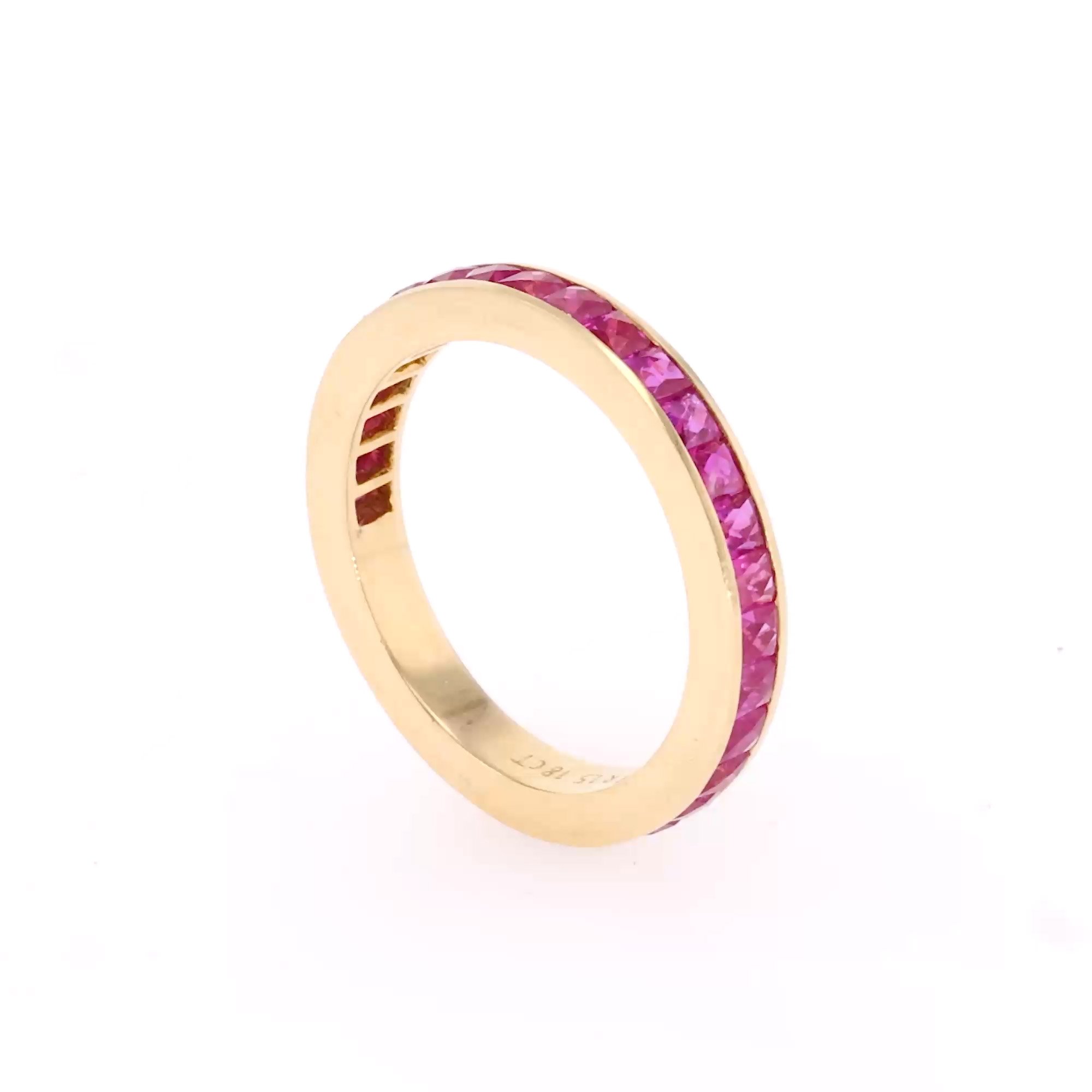 French Cut 1.50ct Ruby 3/4 Eternity Ring in 18ct Yellow Gold