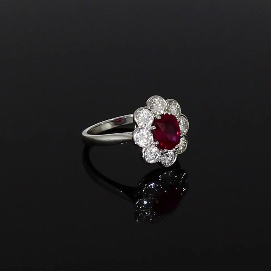Contemporary 1.21ct Ruby and Diamond Cluster Ring in Platinum