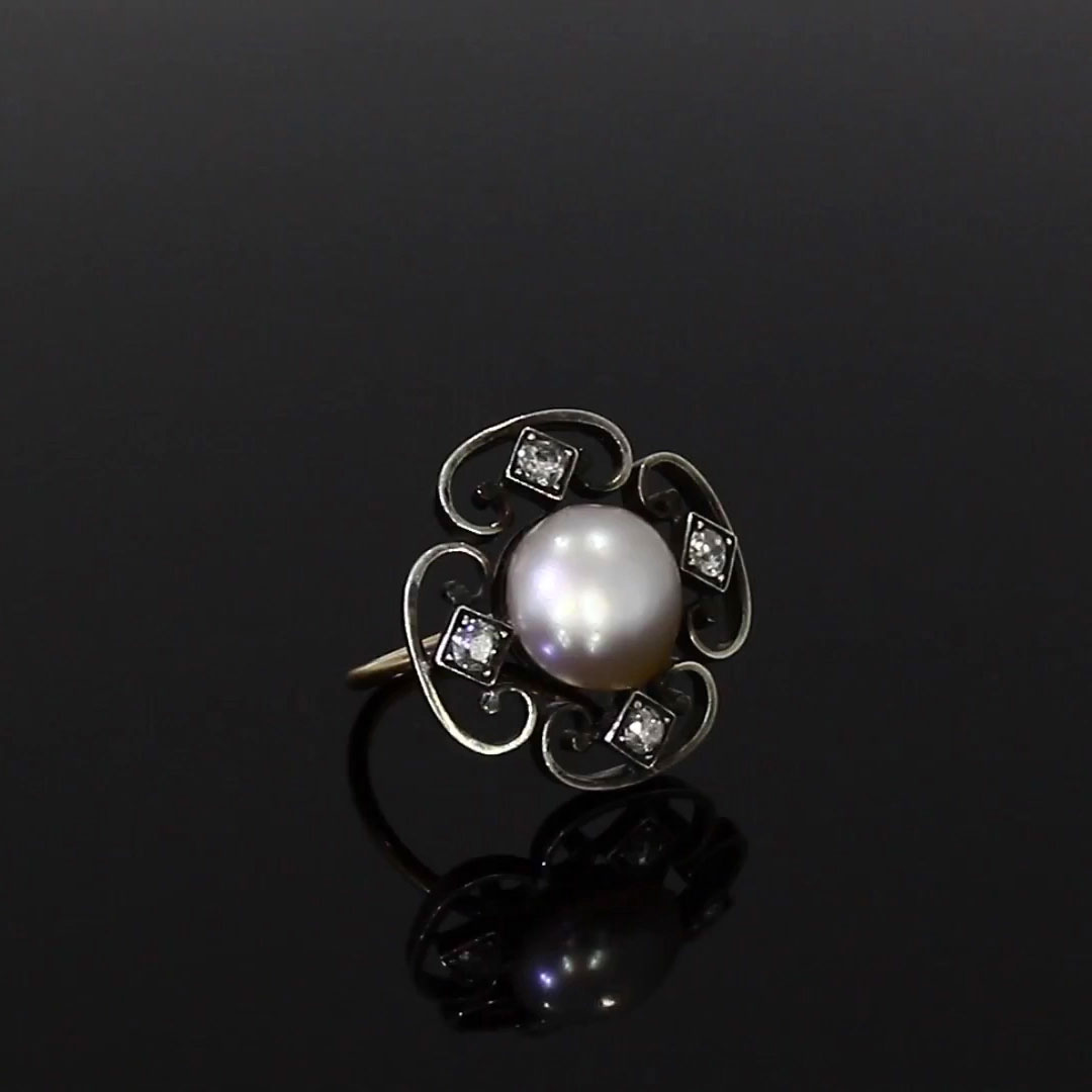 Belle Époque Natural Pearl Ring 3.95ct in 18ct Rose & White Gold