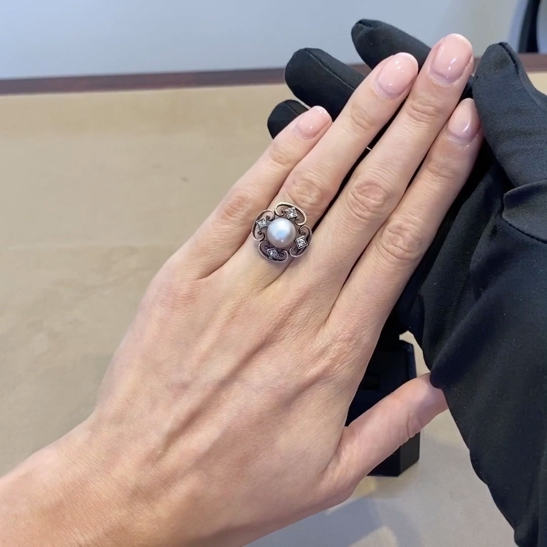 Belle Époque Natural Pearl Ring 3.95ct in 18ct Rose & White Gold