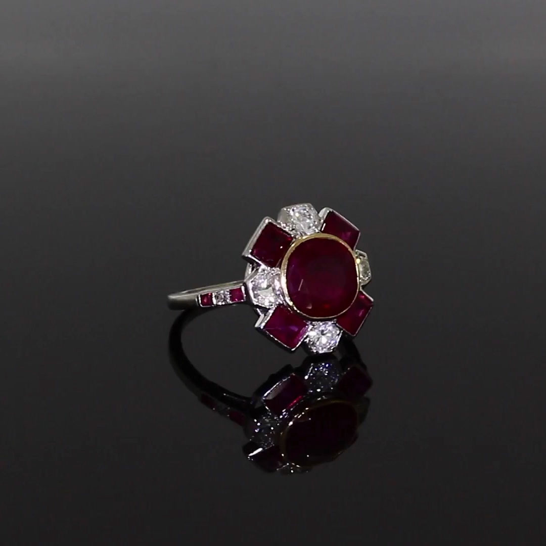 Cartier Paris Art Deco Burmese Ruby & Diamond Ring <br /> 2.051ct in Platinum