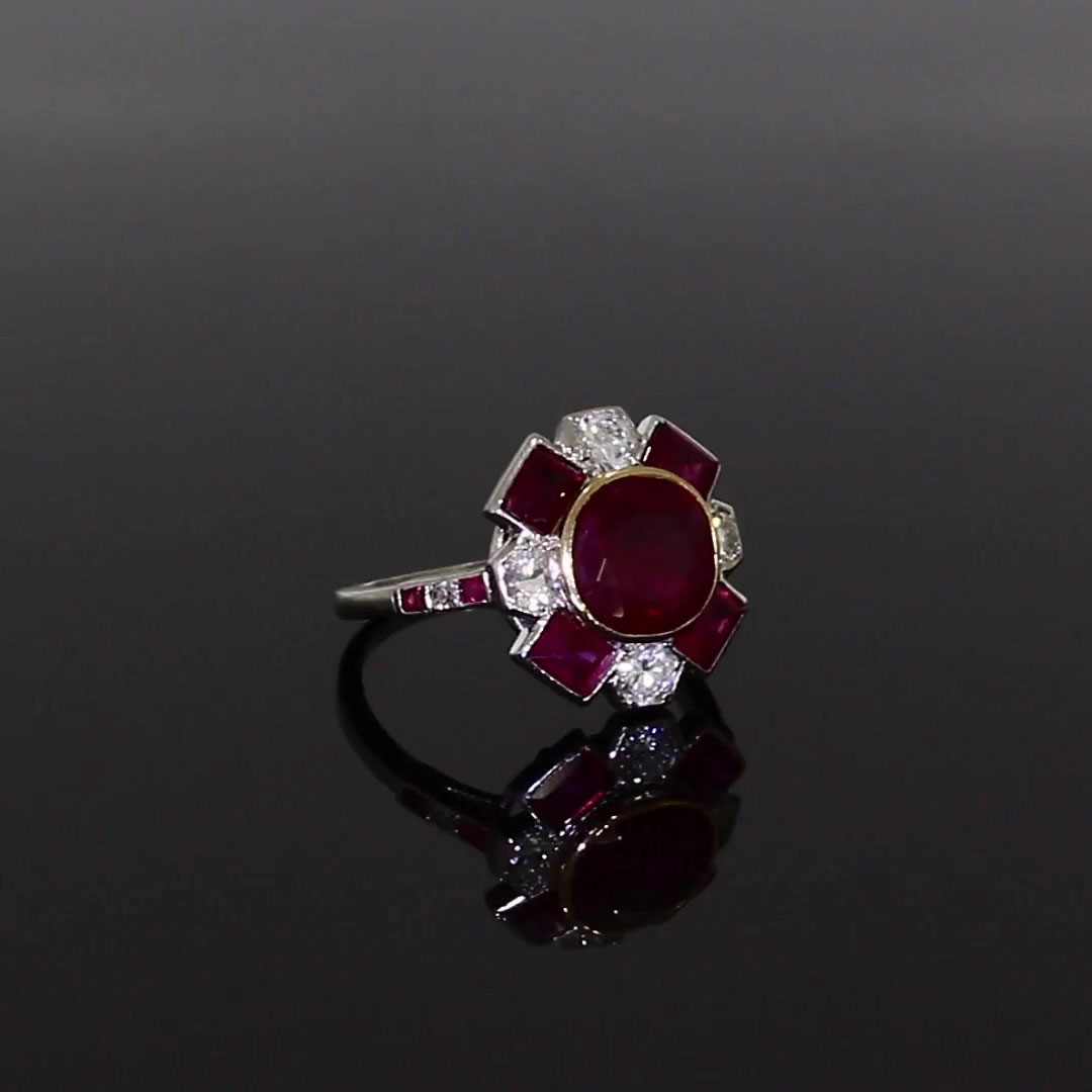 Cartier Art Deco 2.05ct Burmese Ruby and Diamond Ring in Platinum