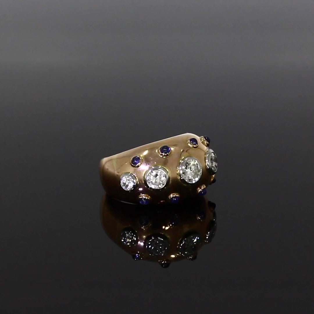 Retro Boivin Bombé Ring 1.32ct in 18ct Rose Gold and Platinum