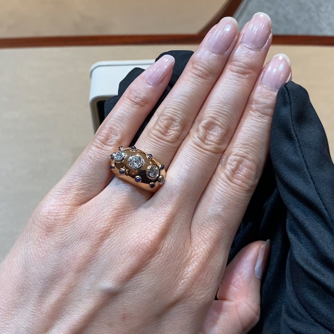 Retro Boivin Bombé Ring 1.32ct in 18ct Rose Gold and Platinum