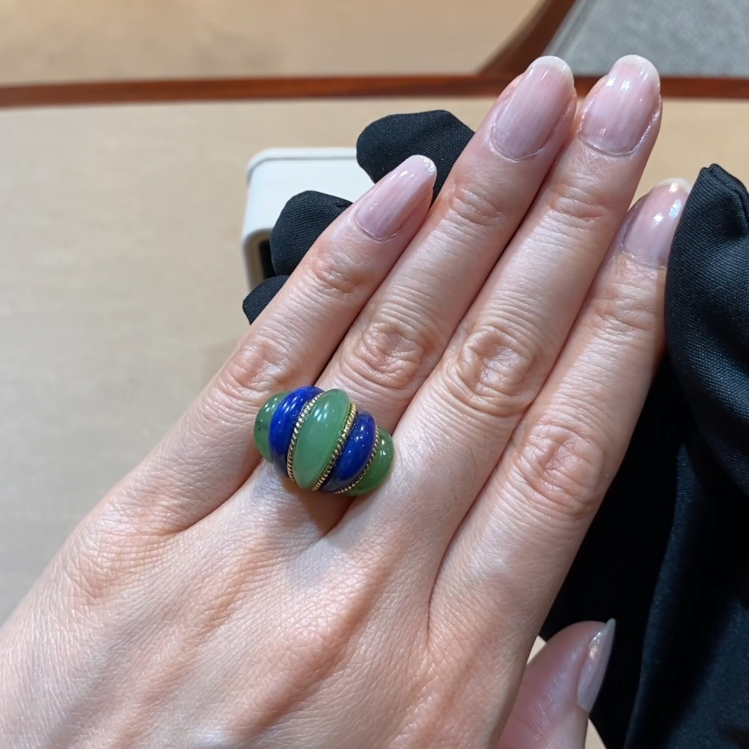 Julia-Plana Maw Sit Sit & Lapis Cocktail Ring in 18ct Yellow Gold