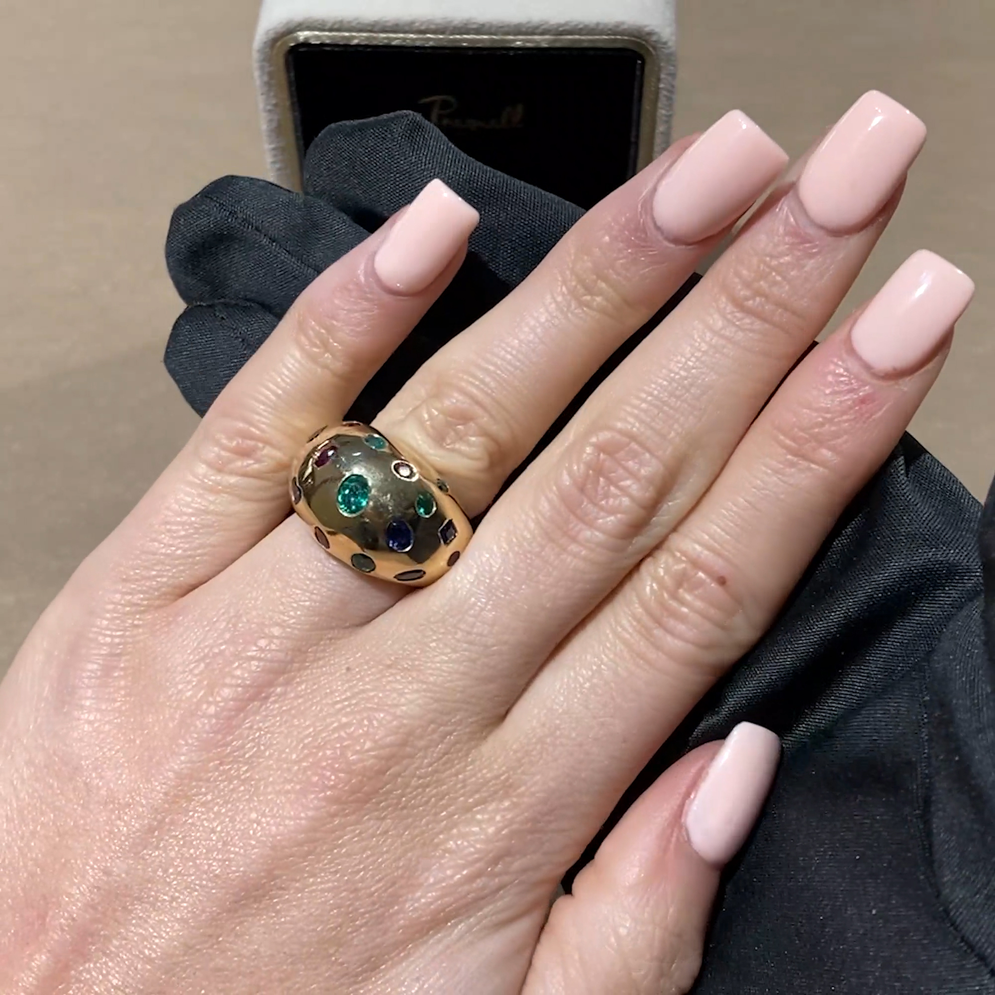 1990s Van Cleef & Arpels Emerald, Sapphire & Ruby Bombé Ring in 18ct Yellow Gold