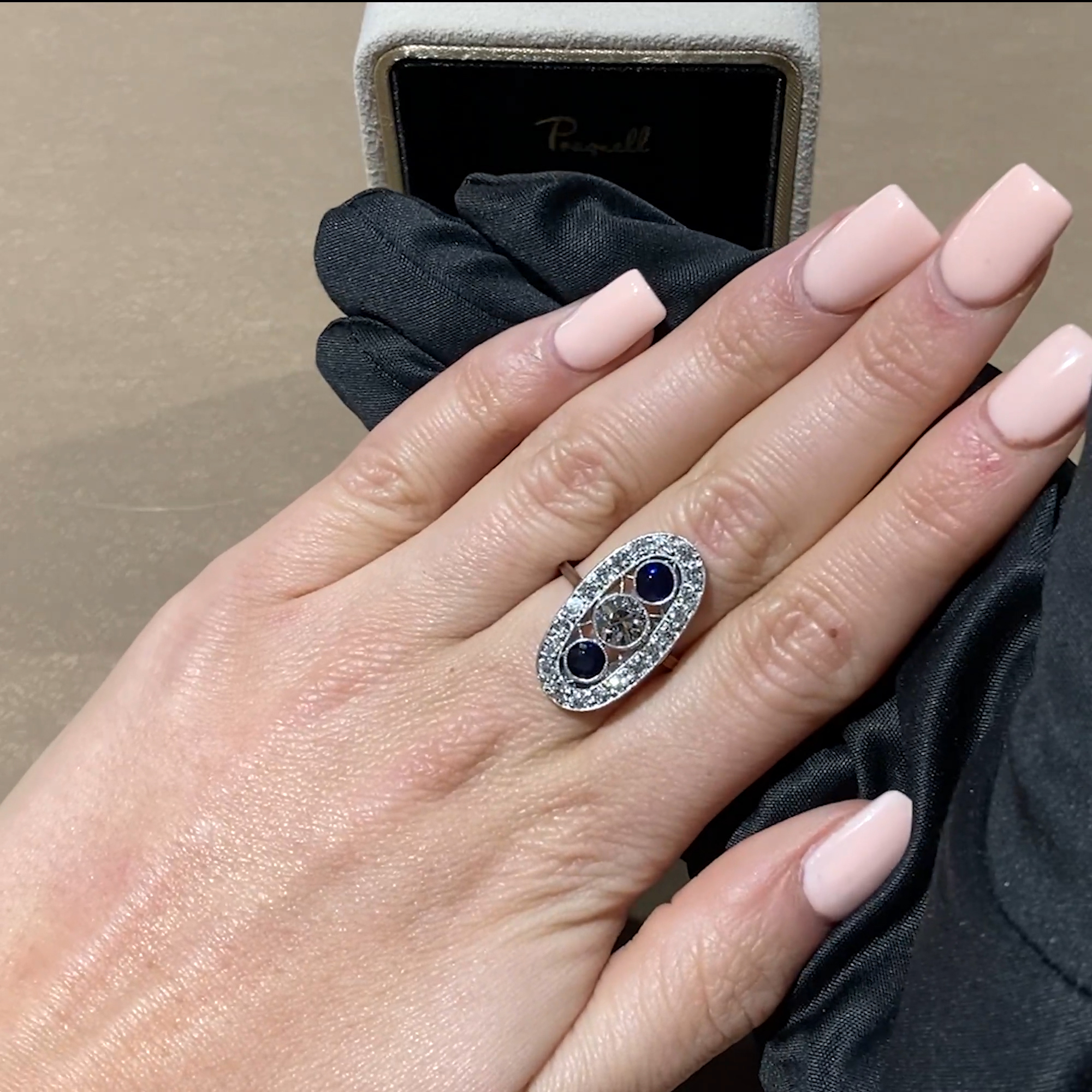 Edwardian Inspired Sapphire and Diamond Cluster Ring with Diamond Surround 0.75ct in Platinum