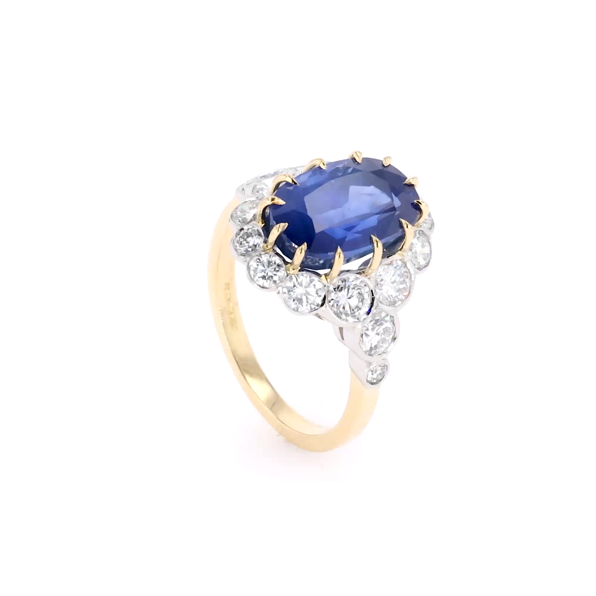 Oval Cut 6.63ct Sapphire and Diamond Cluster Ring in 18ct Yellow Gold and Platinum
