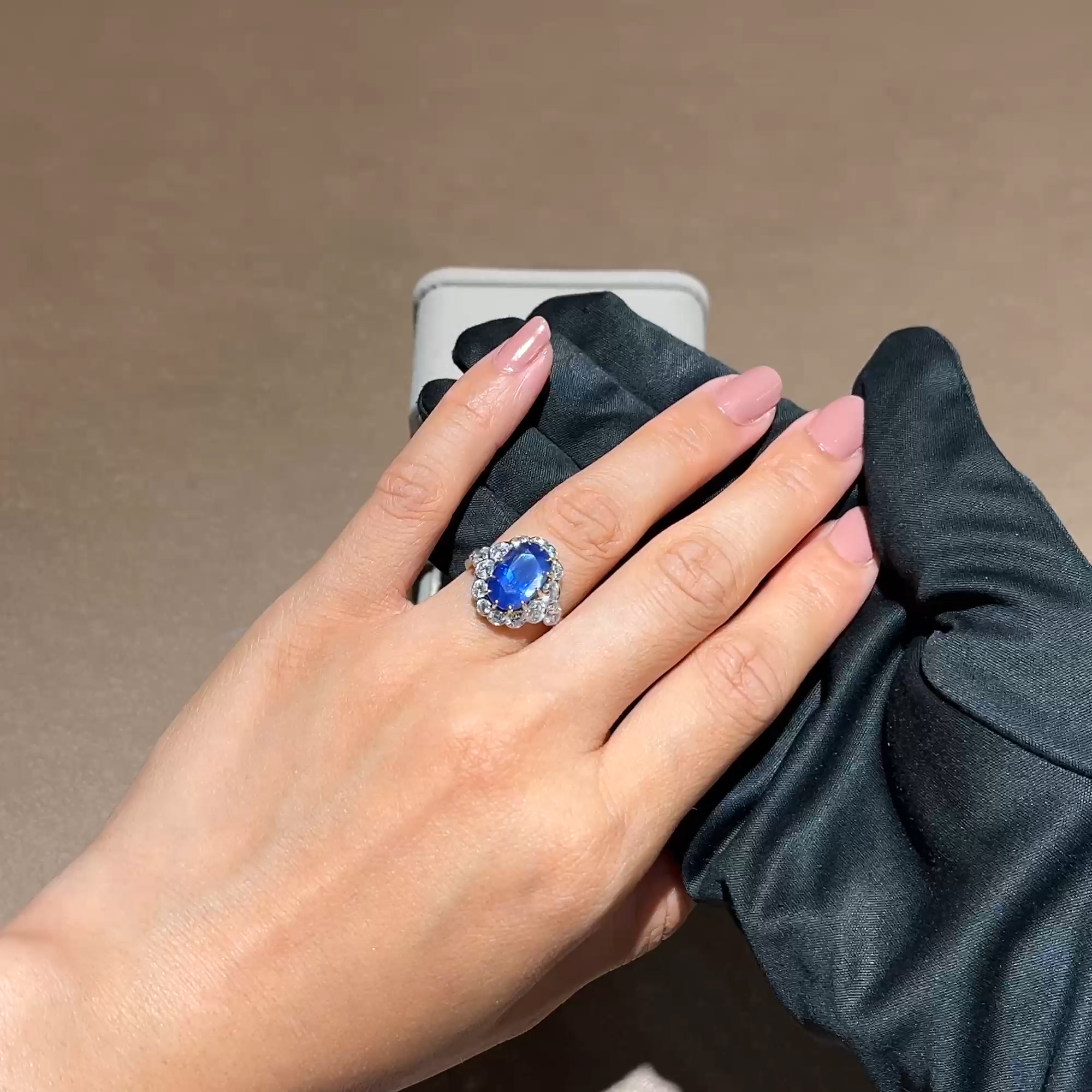 Oval Cut 6.63ct Sapphire and Diamond Cluster Ring in 18ct Yellow Gold and Platinum