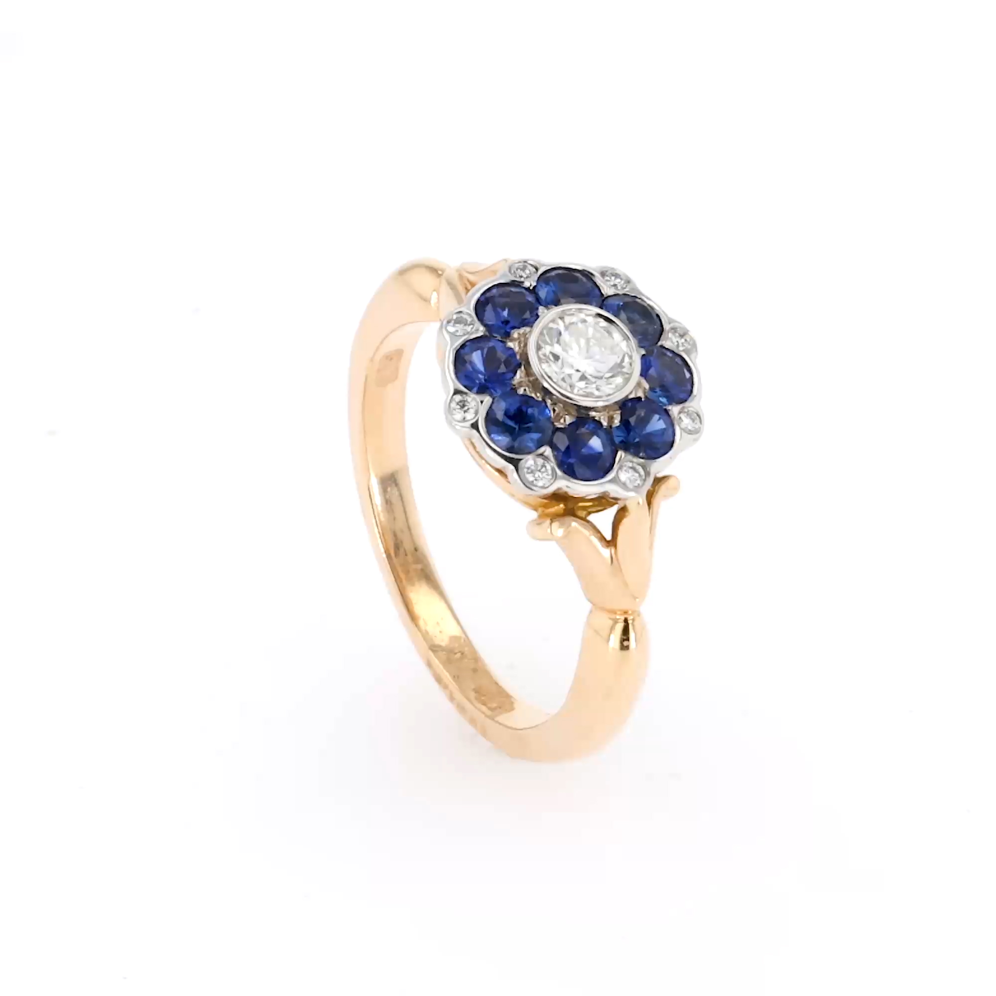 Brilliant Cut Sapphire and Diamond Cluster Ring in 18ct Rose Gold