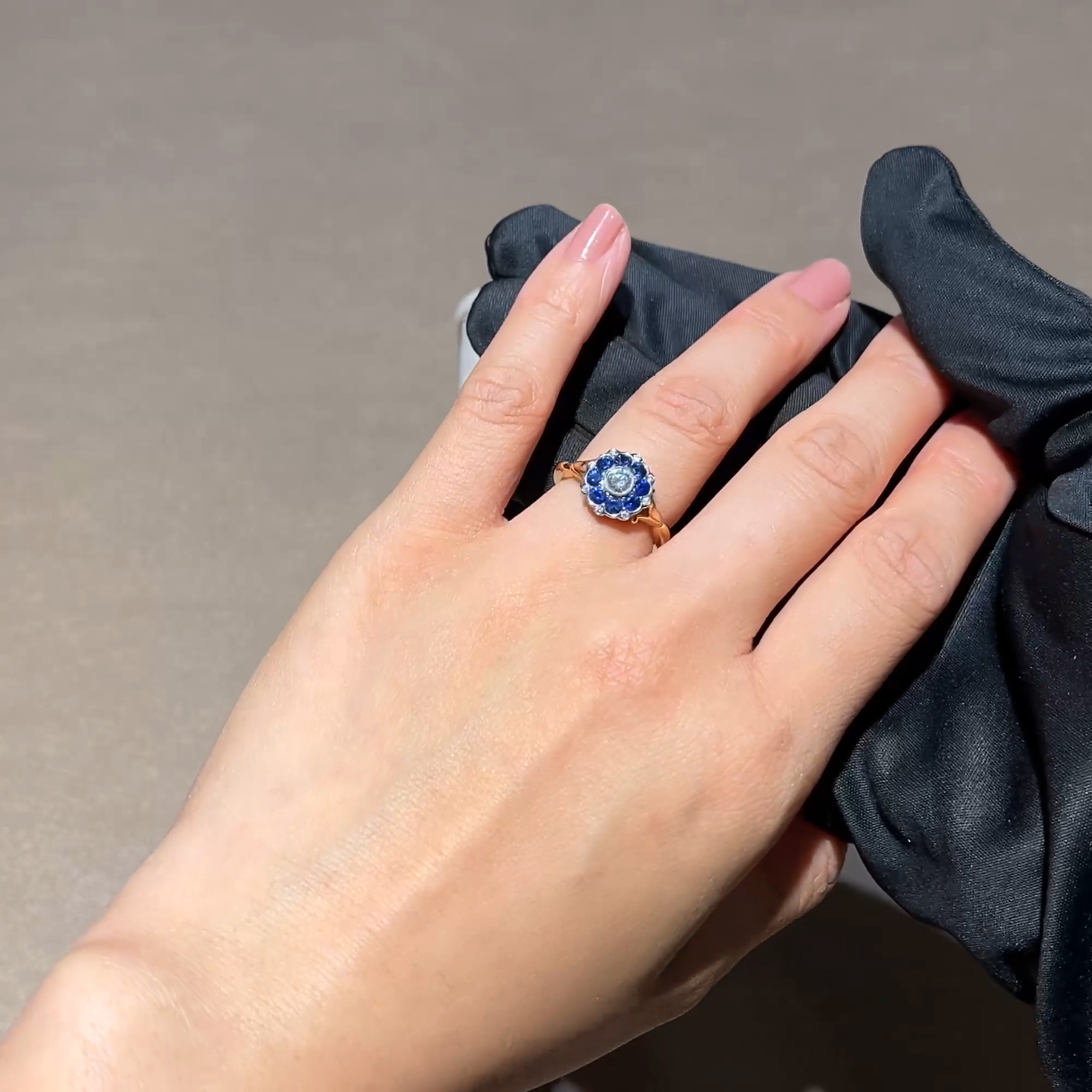Brilliant Cut Sapphire and Diamond Cluster Ring in 18ct Rose Gold