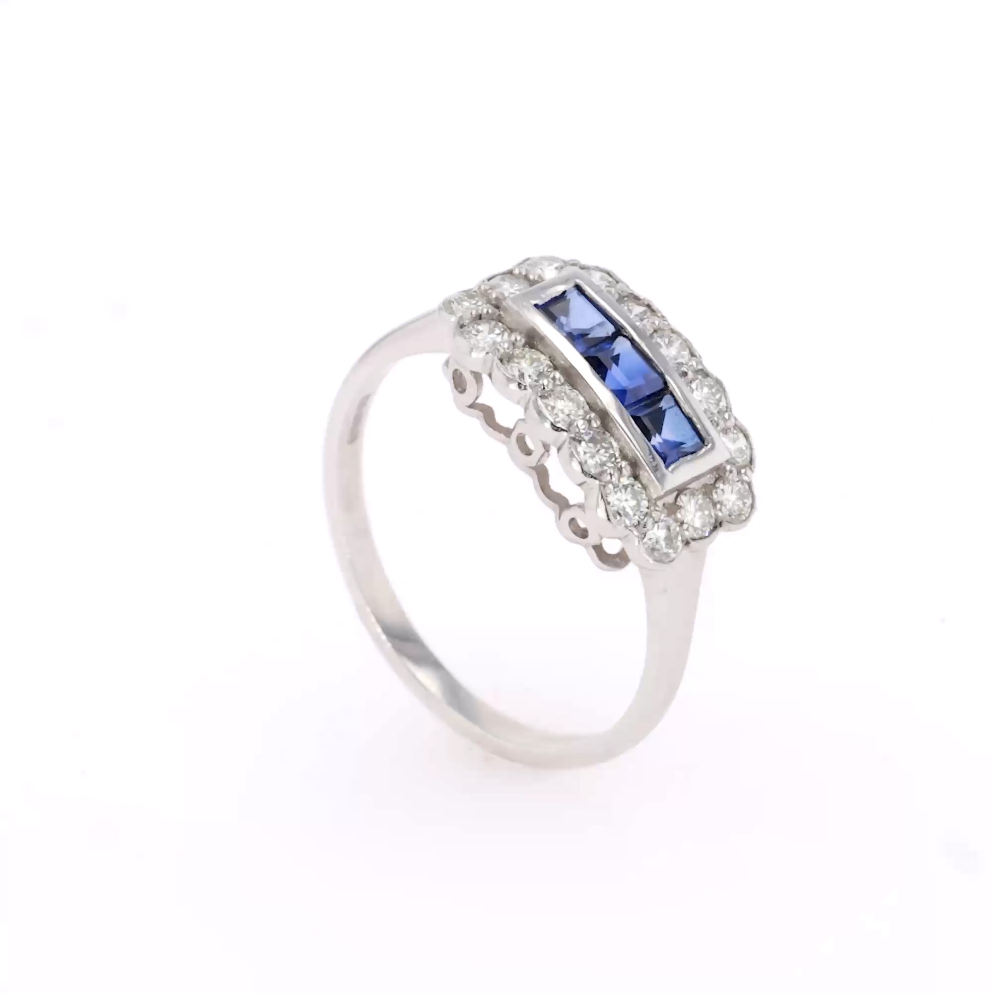 Square Step Cut Sapphire and Diamond Ring in Platinum