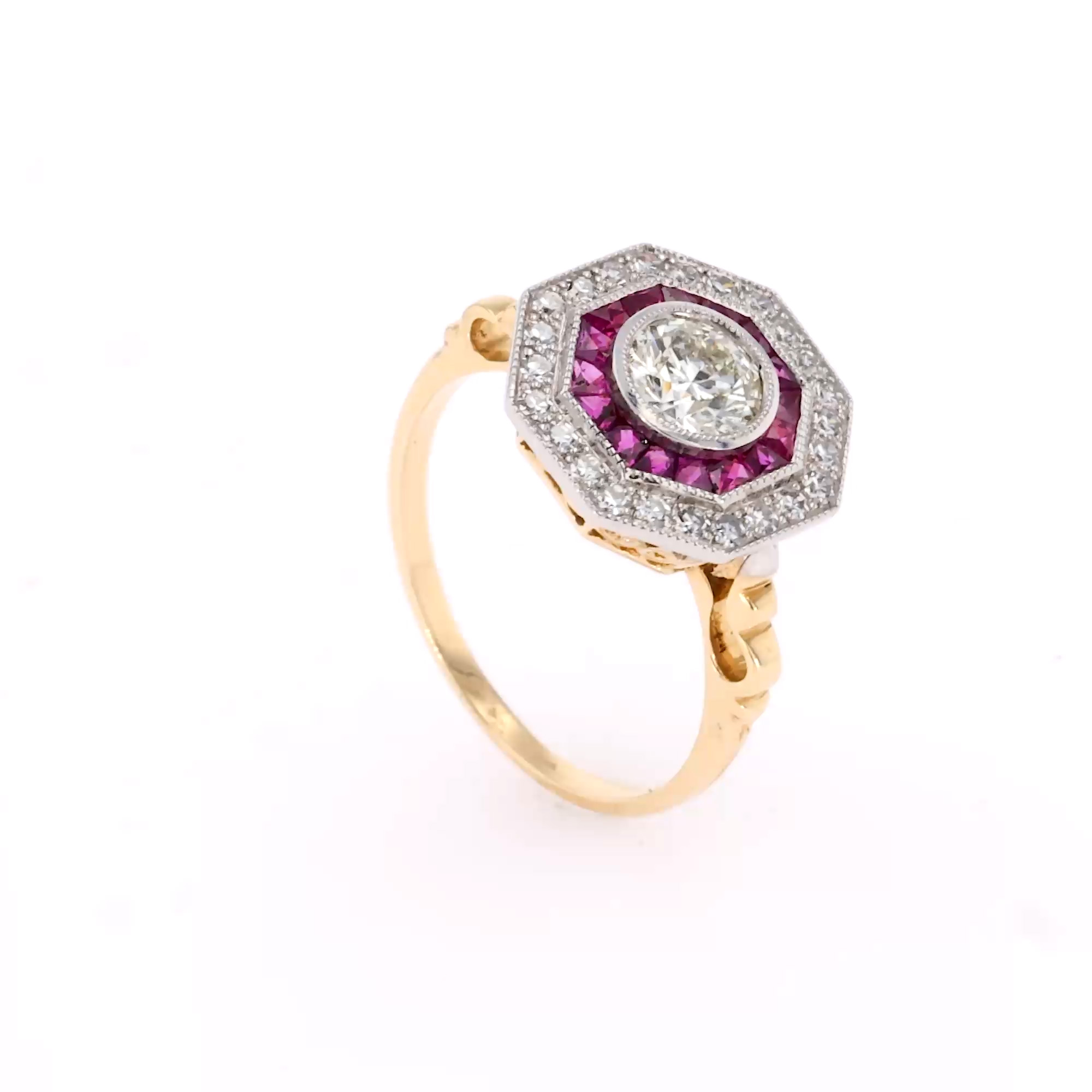 Brilliant Cut Diamond and Ruby Cluster Ring in 18ct Yellow Gold