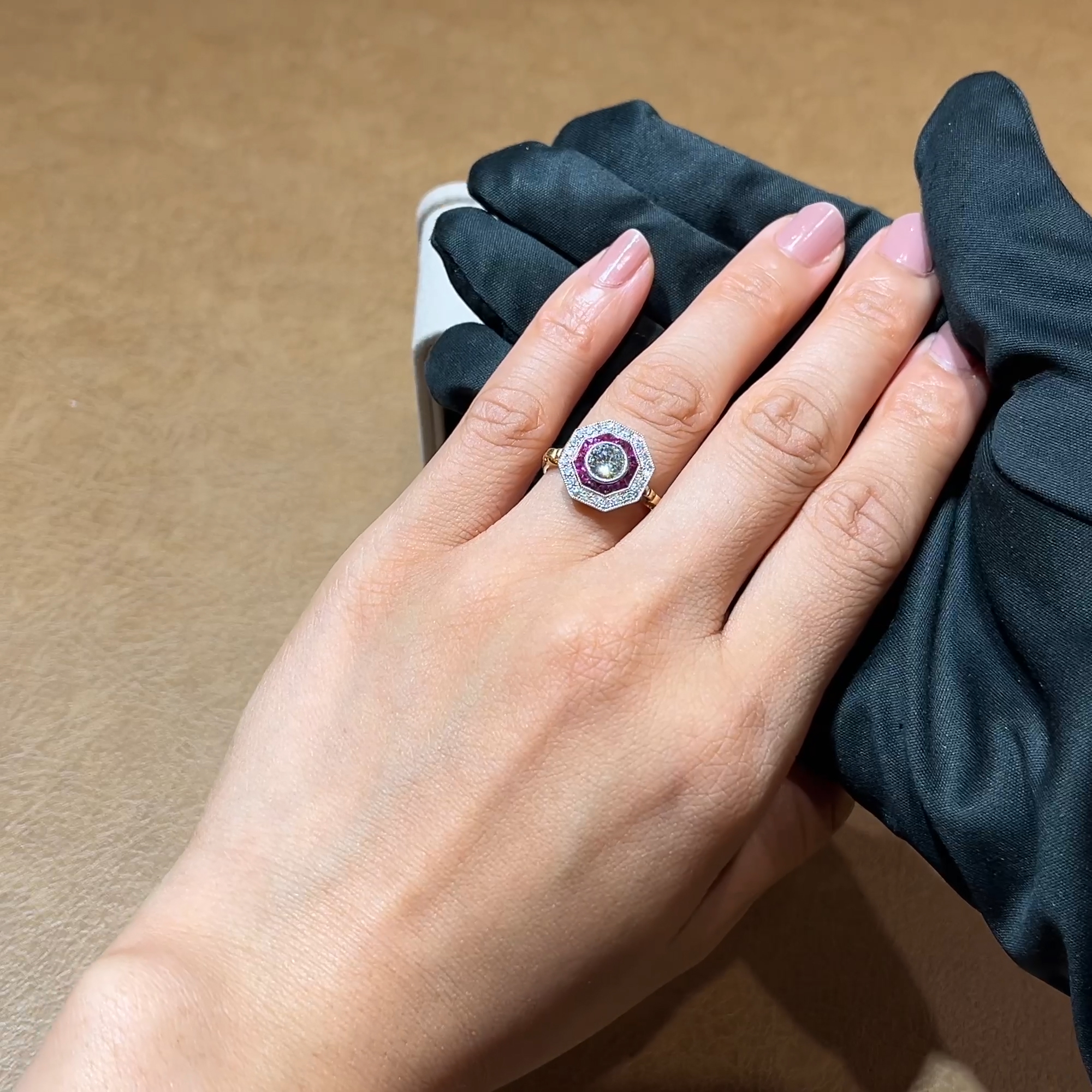 Brilliant Cut Diamond and Ruby Cluster Ring in 18ct Yellow Gold