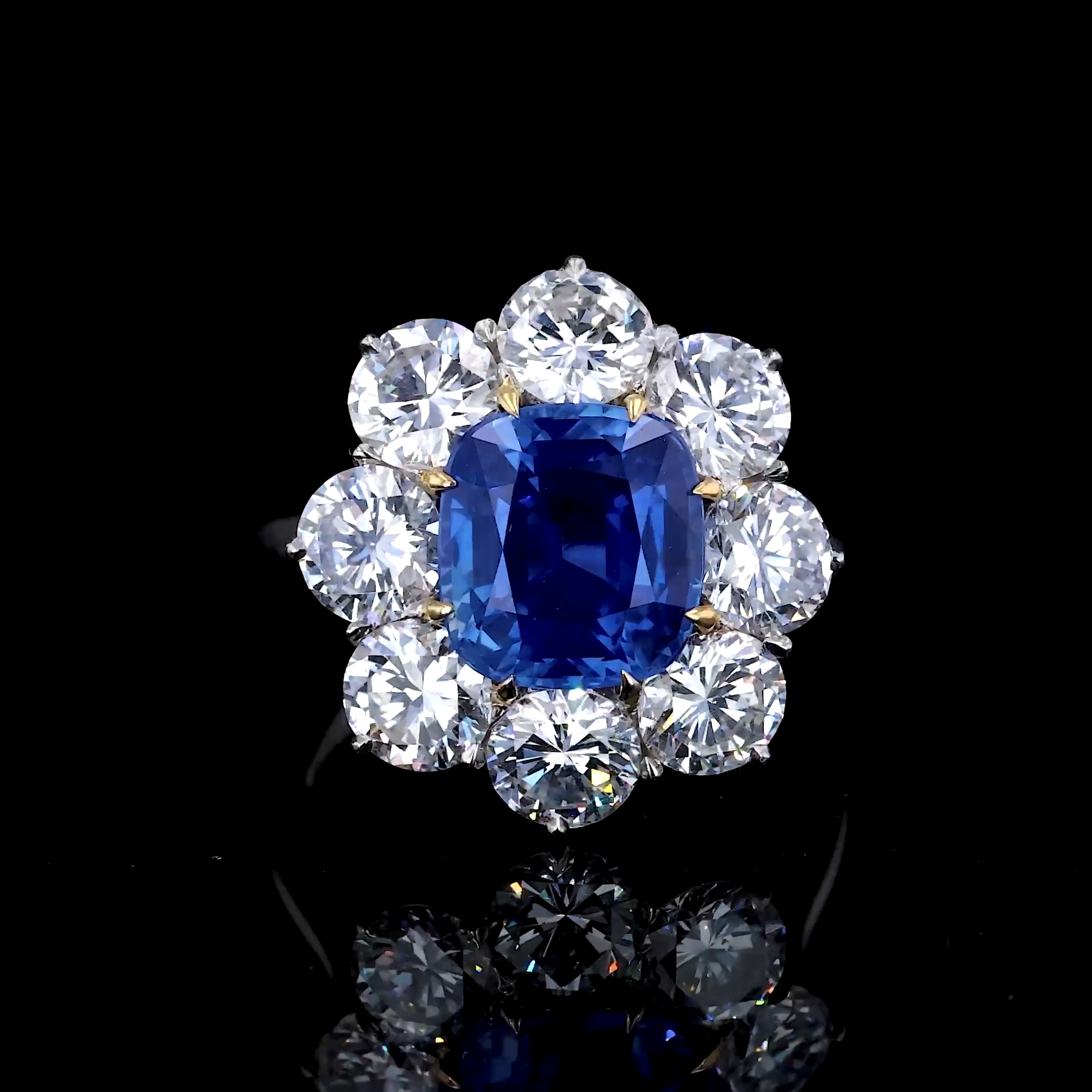  Cushion Cut 3.669ct Kashmir Sapphire and Diamond Ring in 18ct White Gold