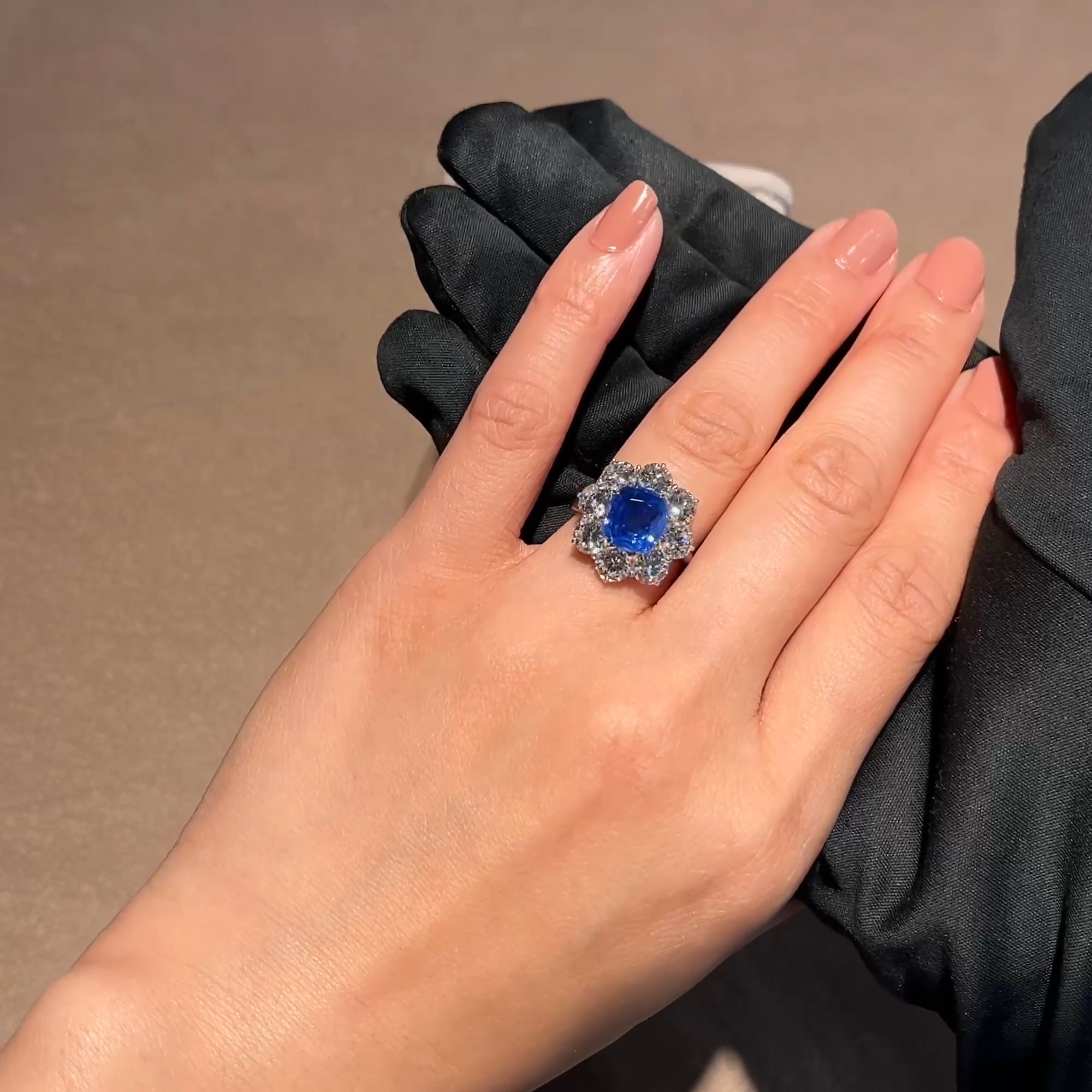  Cushion Cut 3.669ct Kashmir Sapphire and Diamond Ring in 18ct White Gold