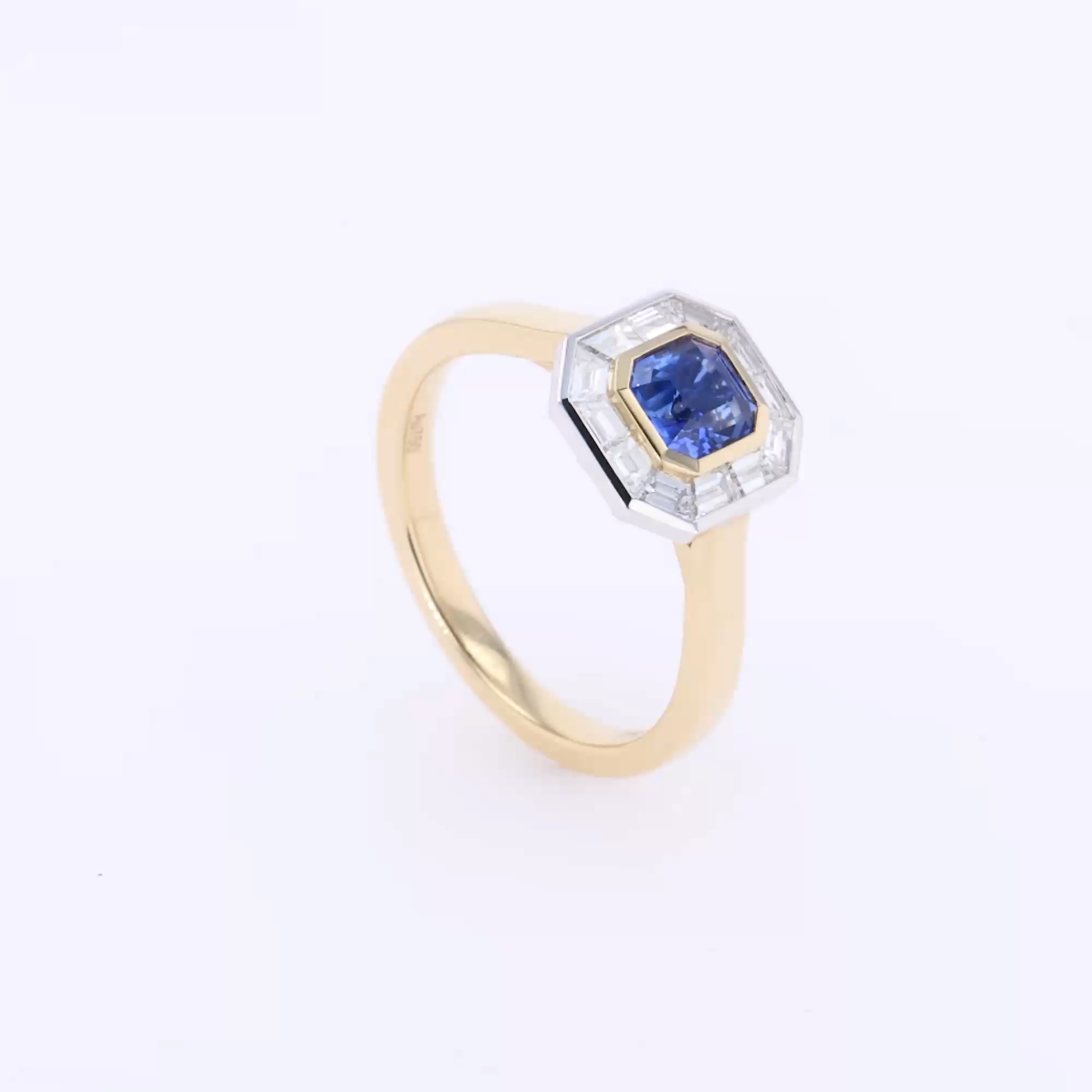 Asscher Cut 0.71ct Sapphire and Diamond Ring in 18ct Yellow Gold and Platinum