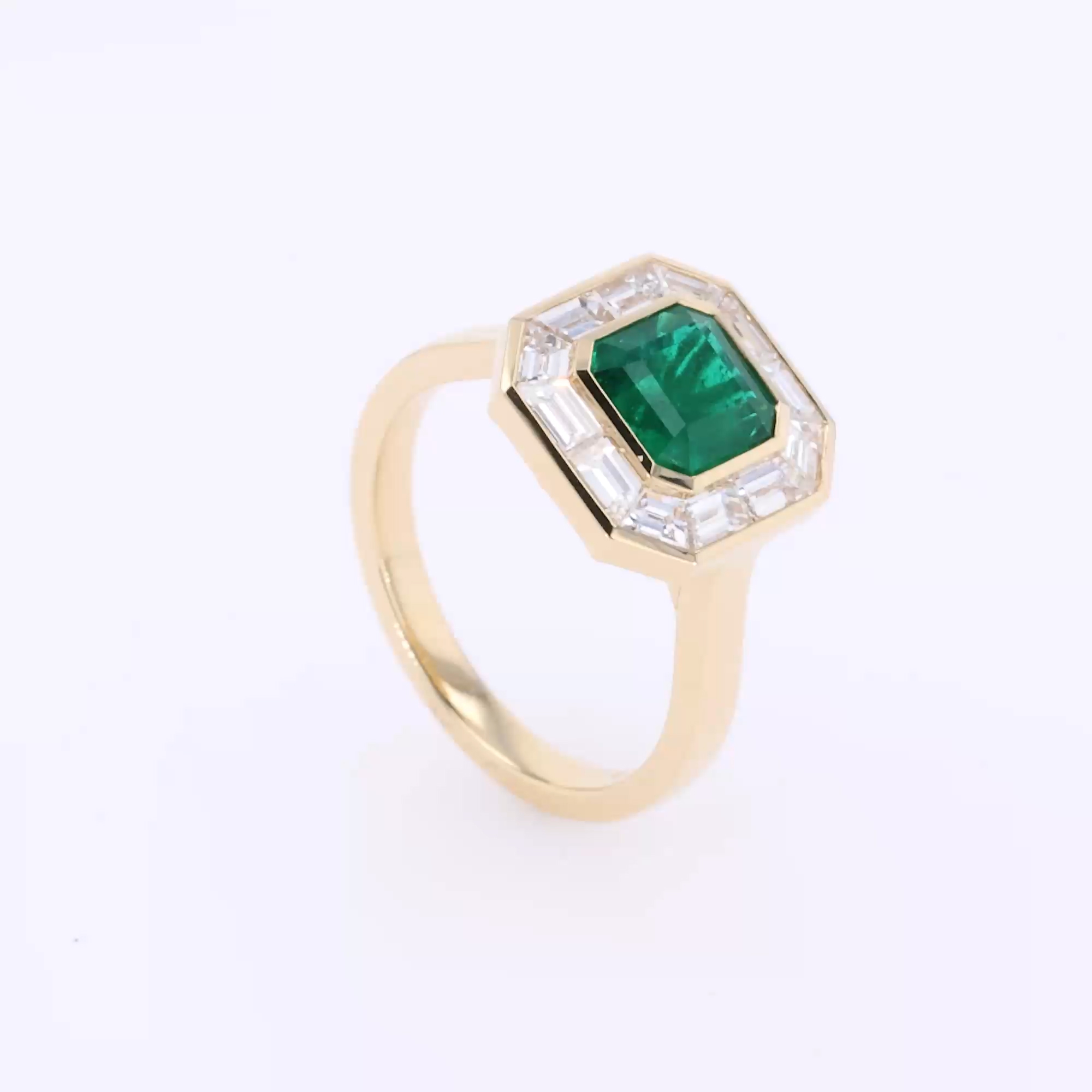 Octagonal Cut 1.50ct Emerald and Diamond Ring in 18ct Yellow Gold
