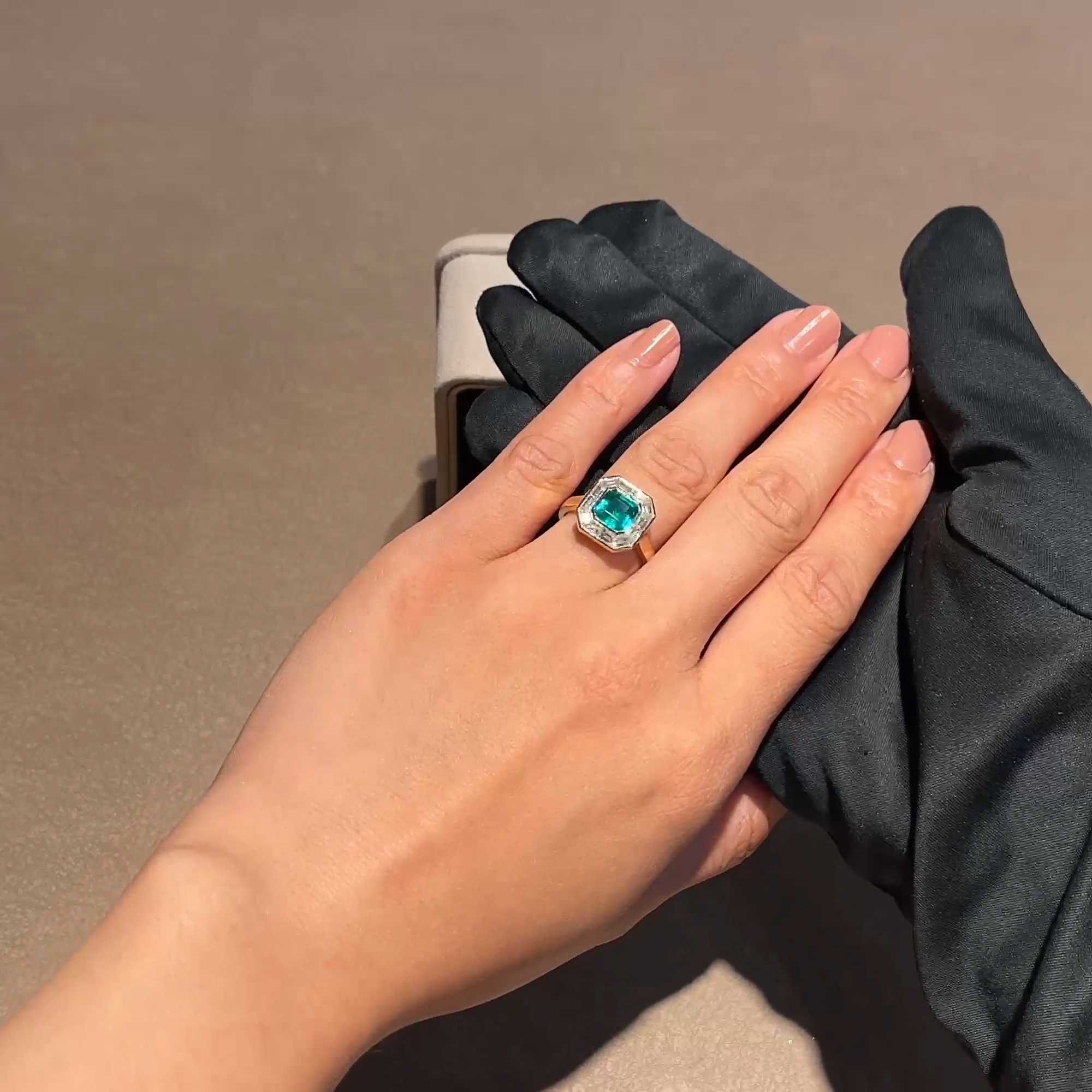 Octagonal Cut 1.50ct Emerald and Diamond Ring in 18ct Yellow Gold