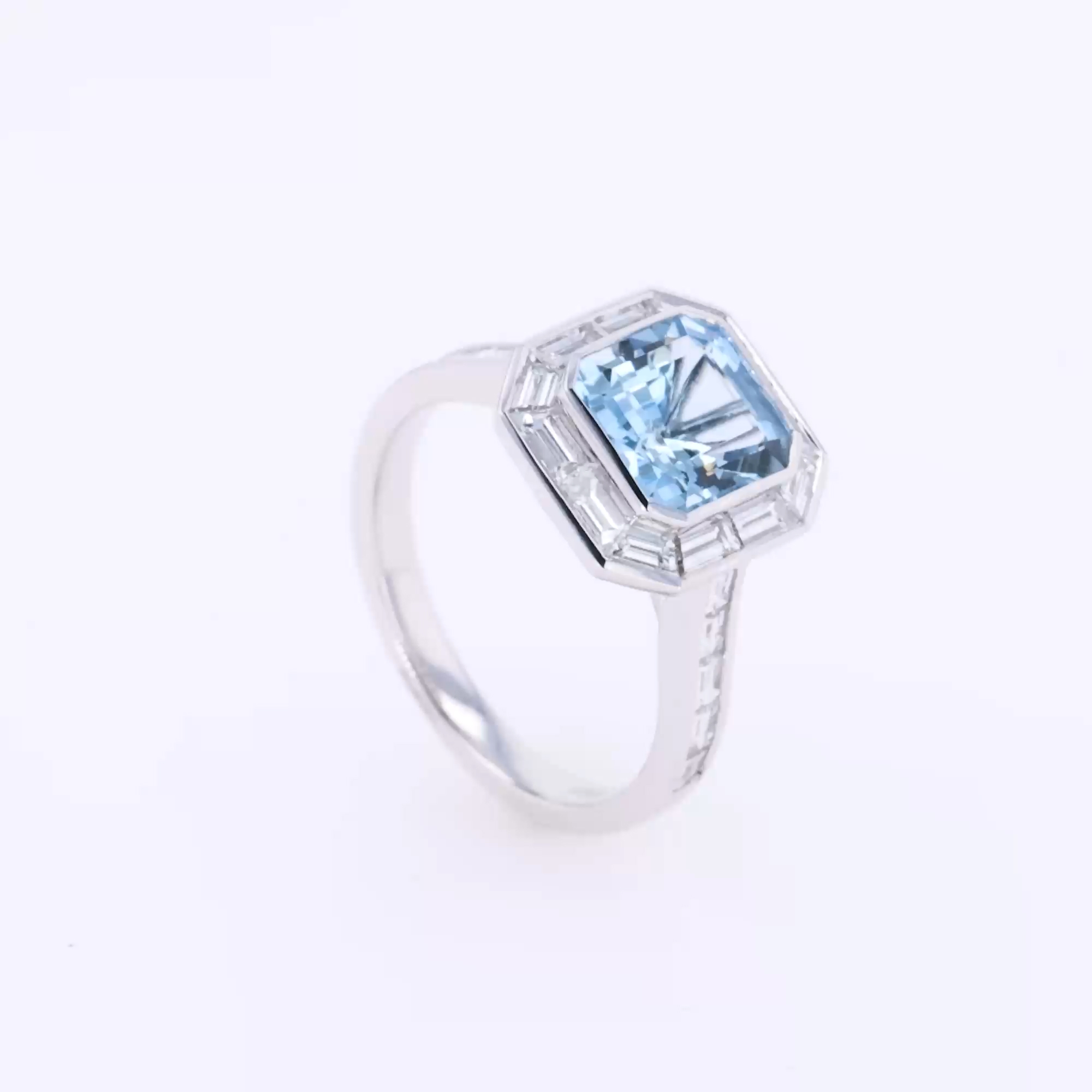 Asscher Cut 1.90ct Aquamarine and Diamond Ring in 18ct Yellow Gold