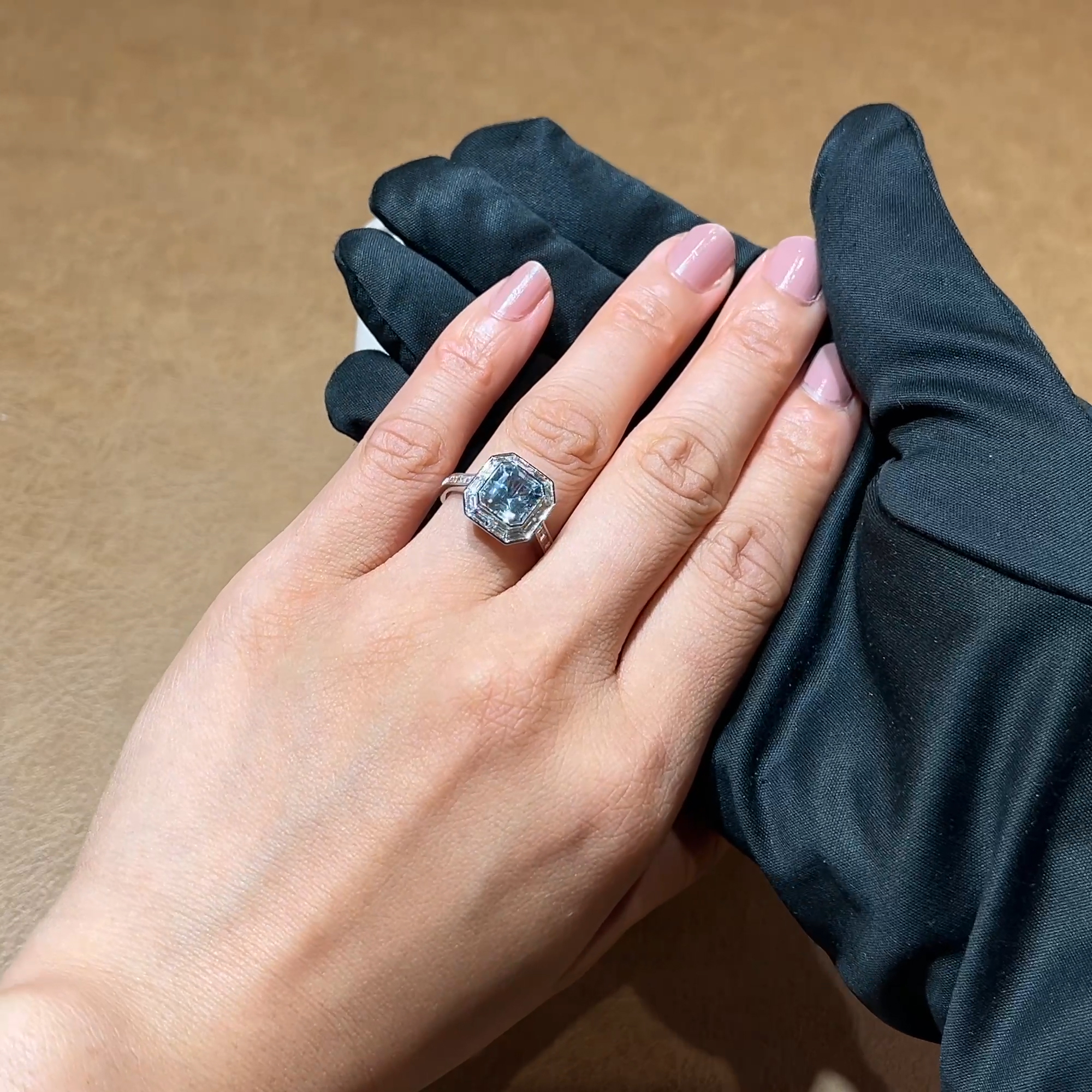 Asscher Cut 1.90ct Aquamarine and Diamond Ring in Platinum