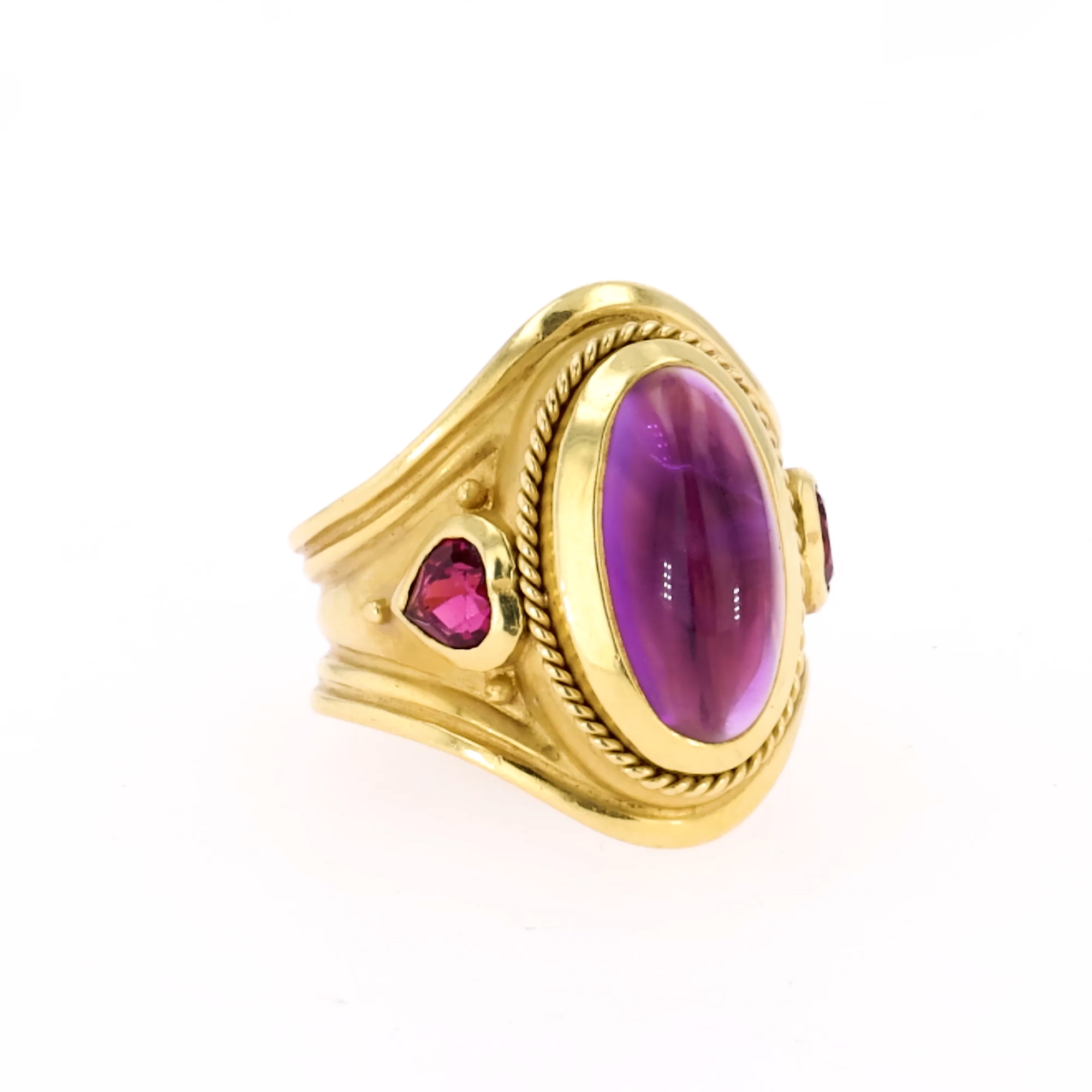 1980s Cabochon Cut 4.68ct Amethyst Ring in 18ct Yellow Gold