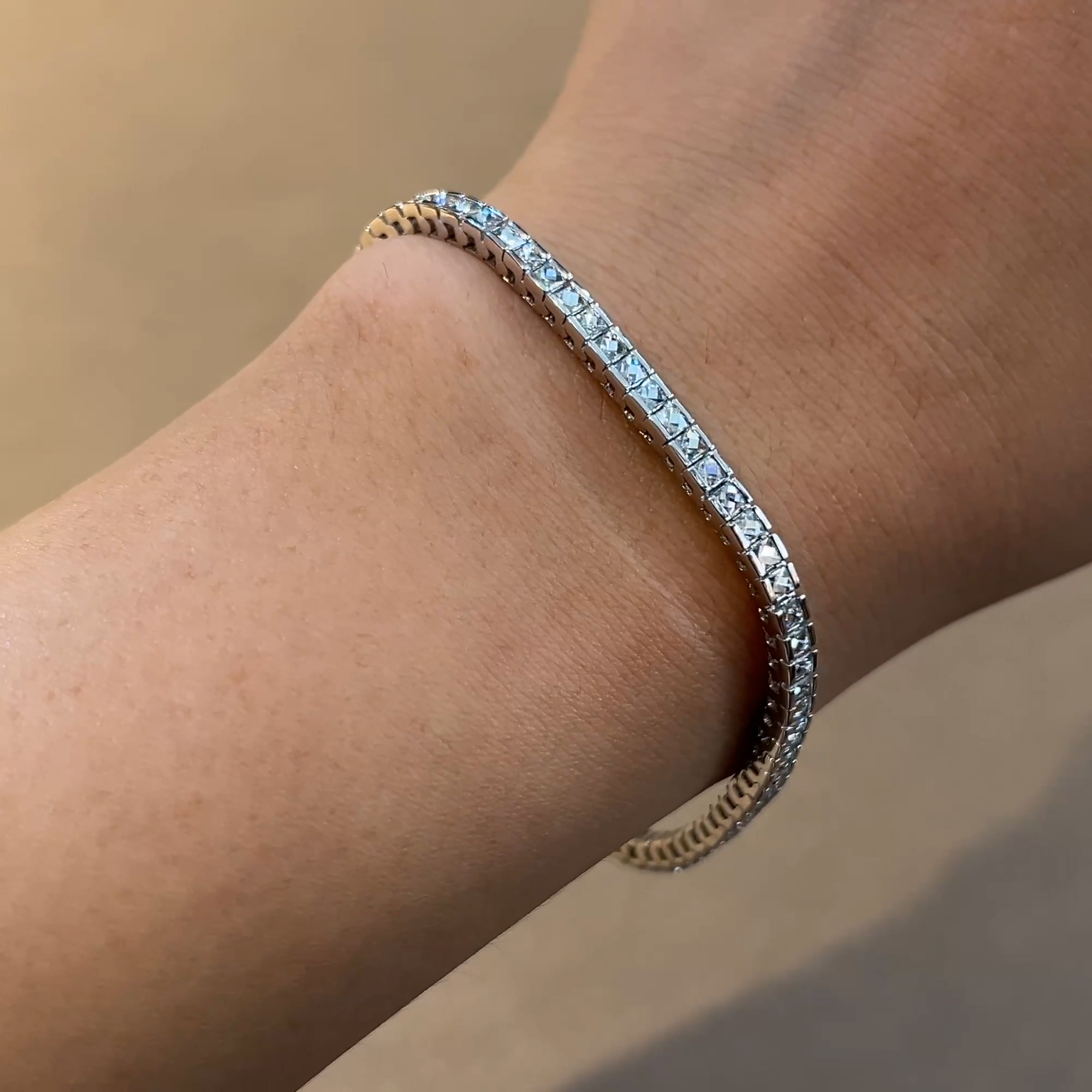 French Cut Diamond Line Bracelet 3.36ct in 18ct White Gold