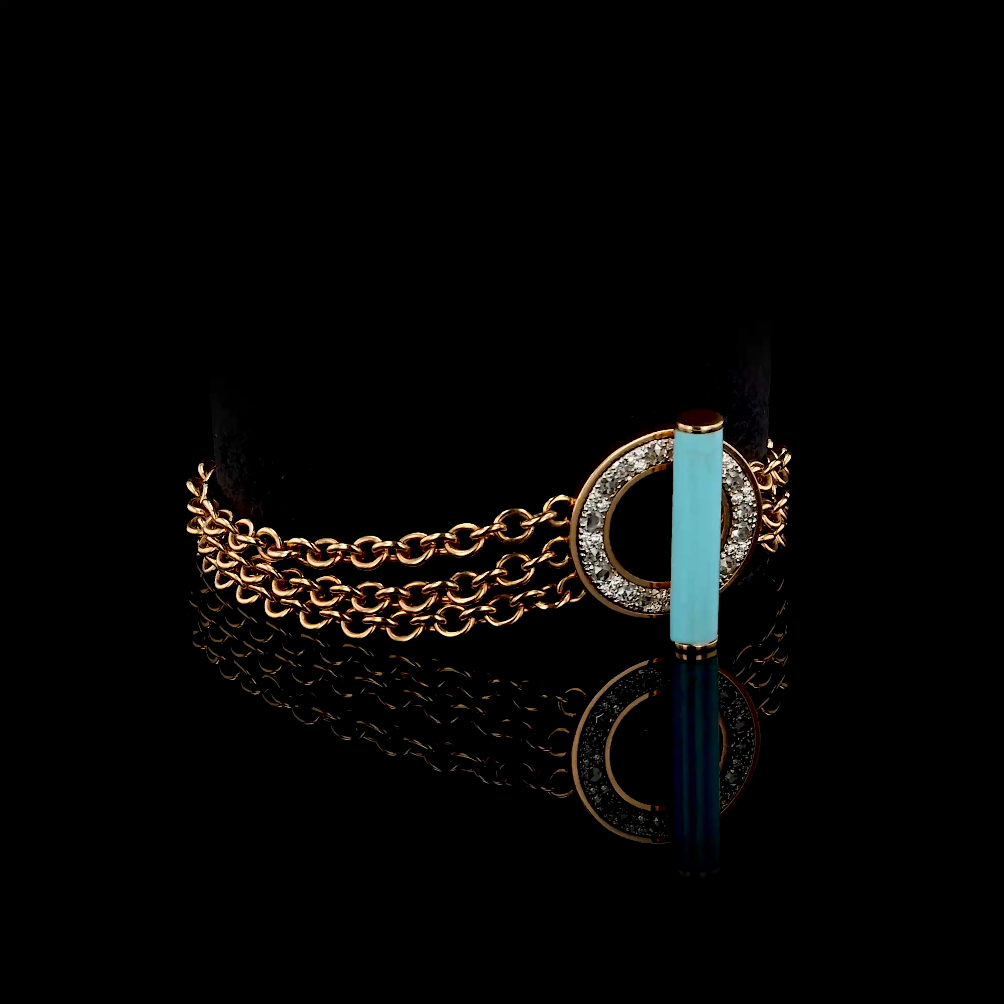 Turquoise and Brilliant Cut Diamond Chain Bracelet in 18ct Rose Gold