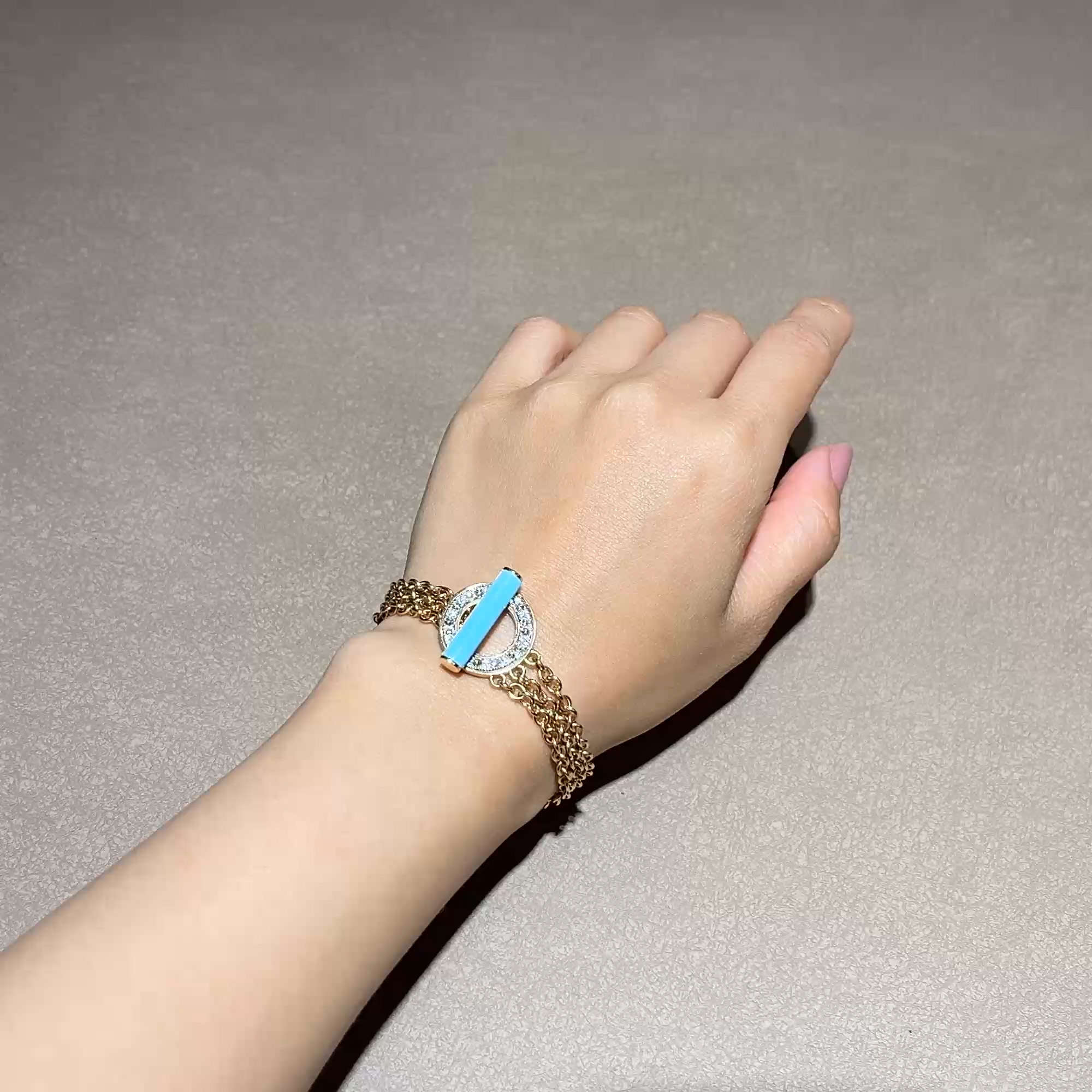 Turquoise and Brilliant Cut Diamond Chain Bracelet in 18ct Rose Gold
