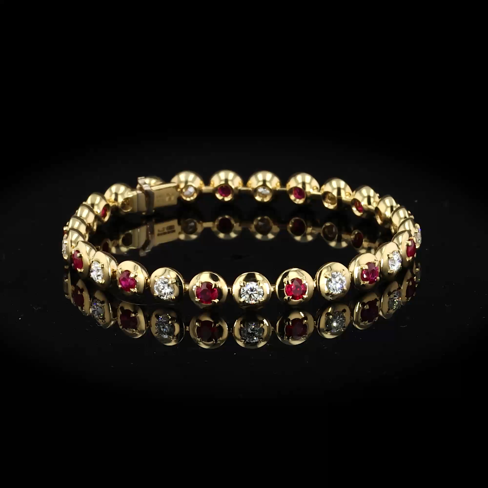 Skimming Stone 2.86ct Burma Ruby and Diamond Bracelet in 18ct Yellow Gold