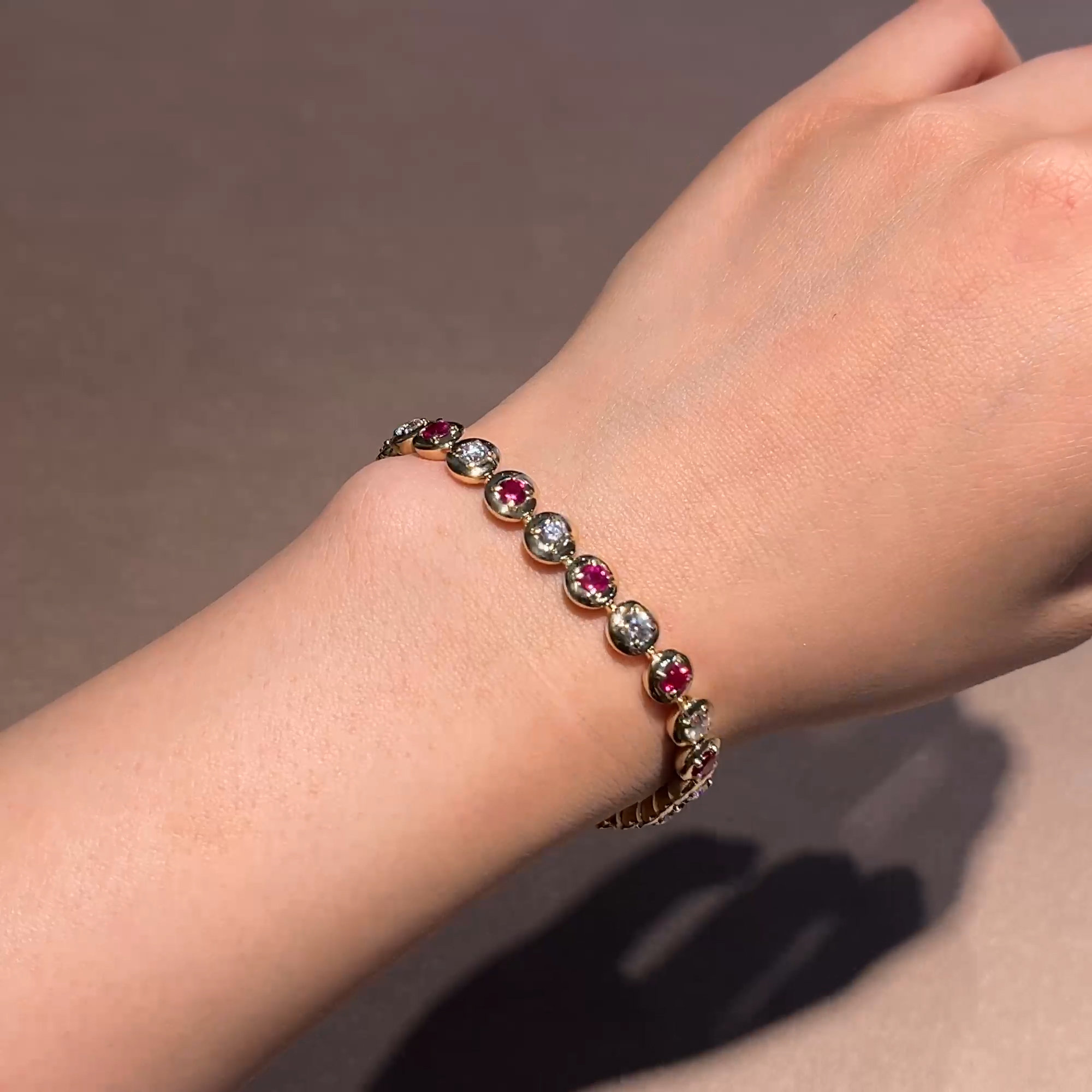 Skimming Stone 2.86ct Burma Ruby and Diamond Bracelet in 18ct Yellow Gold