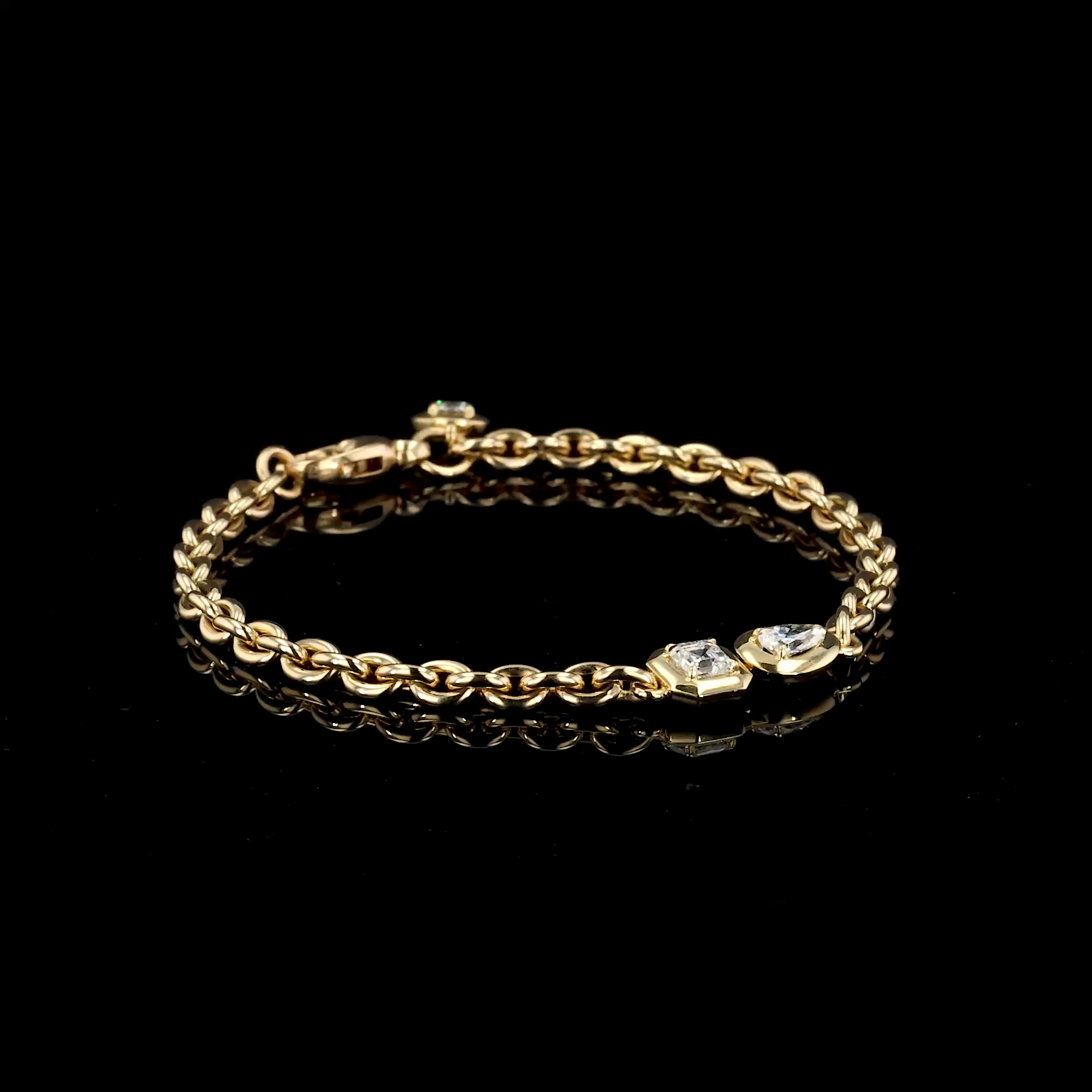 Skimming Stone 1.25ct Diamond Toi et Moi Chain Bracelet in 18ct Yellow Gold