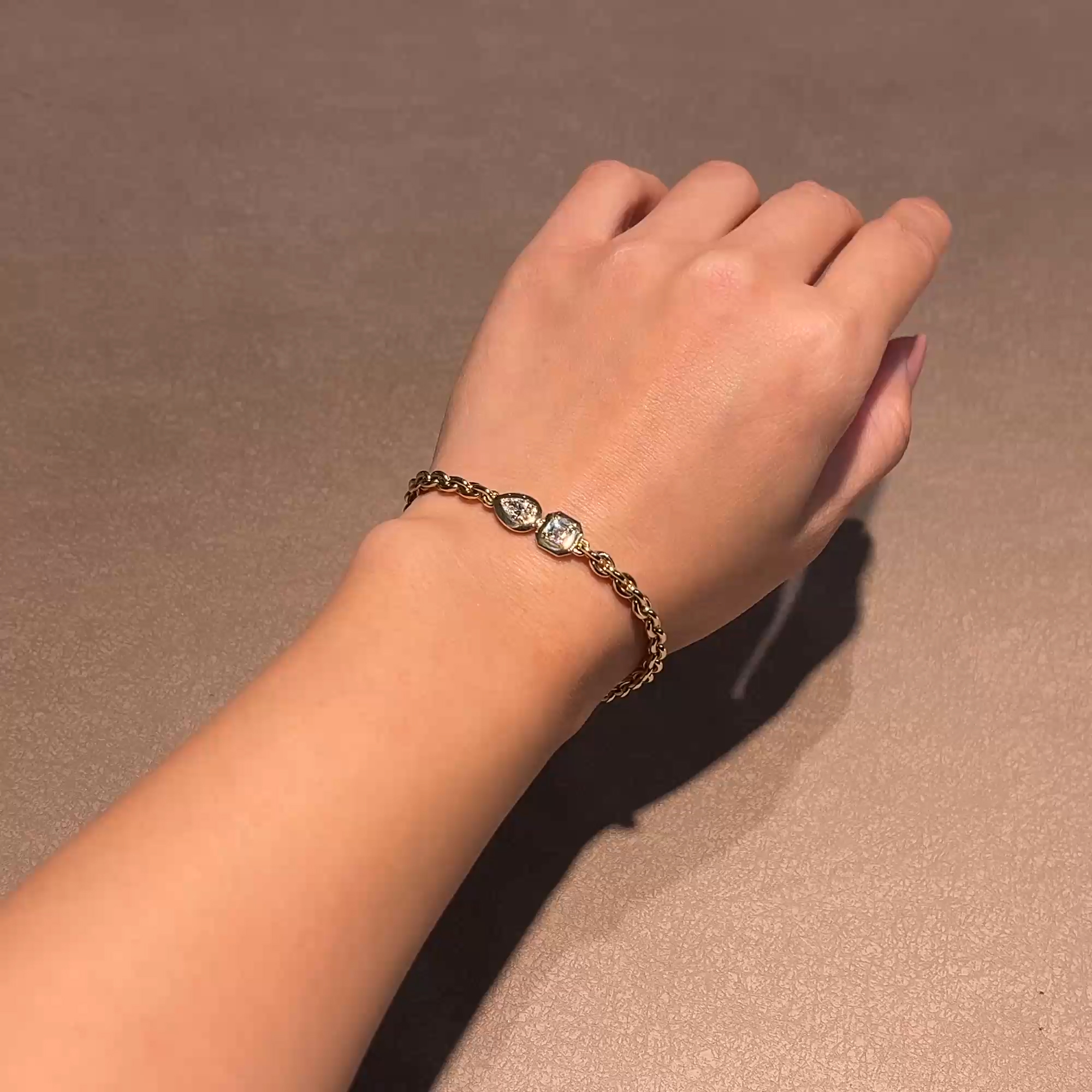 Skimming Stone 1.21ct Diamond Toi et Moi Chain Bracelet in 18ct Yellow Gold