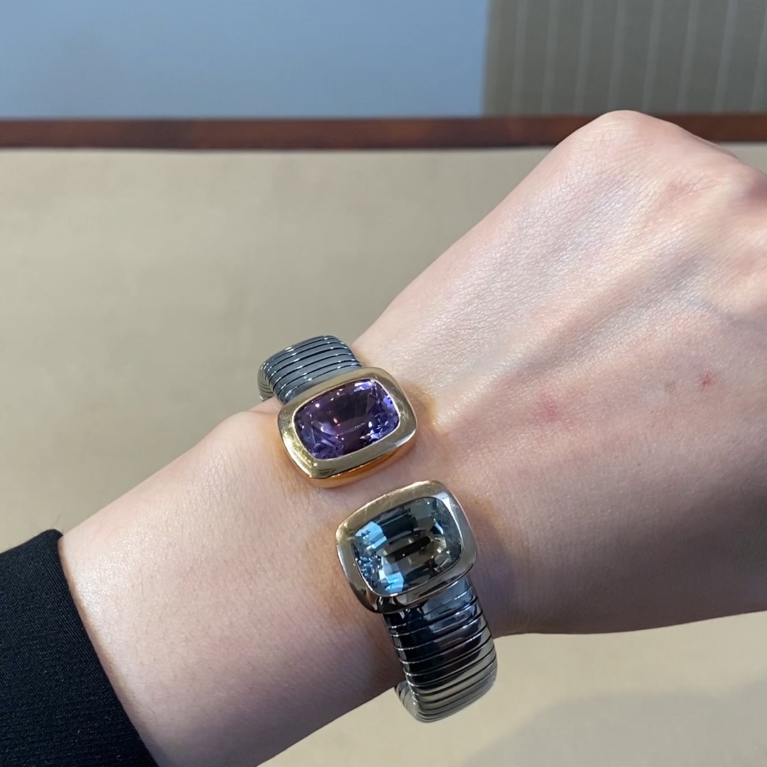 Amethyst Bangle<br /> 17.88CT in Steel and 18CT Rose Gold