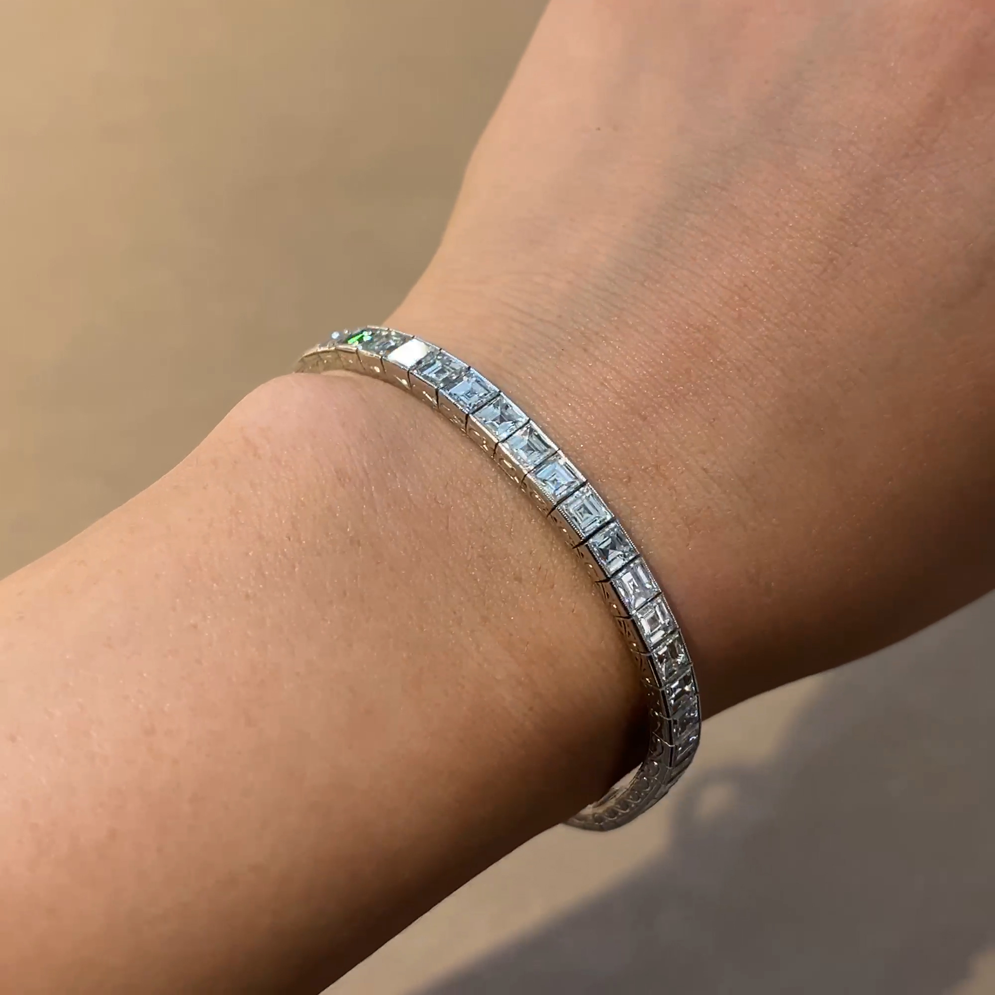 Carré Cut 16.29ct Diamond Line Bracelet in Platinum and 18ct Yellow Gold