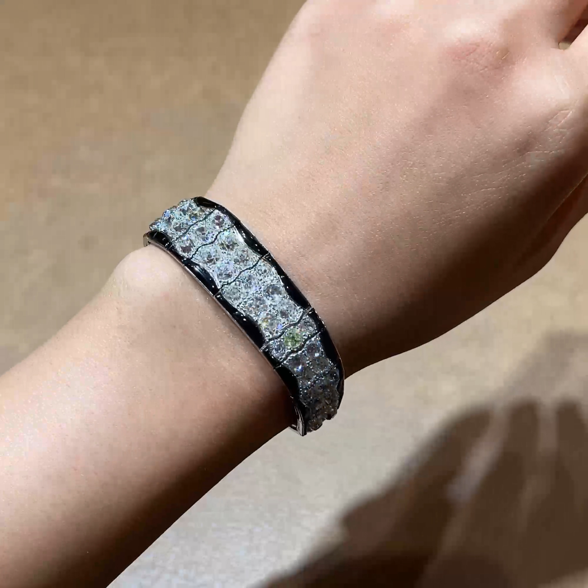 Art Deco Cartier Old Cut Diamond and Onyx Bracelet in Platinum