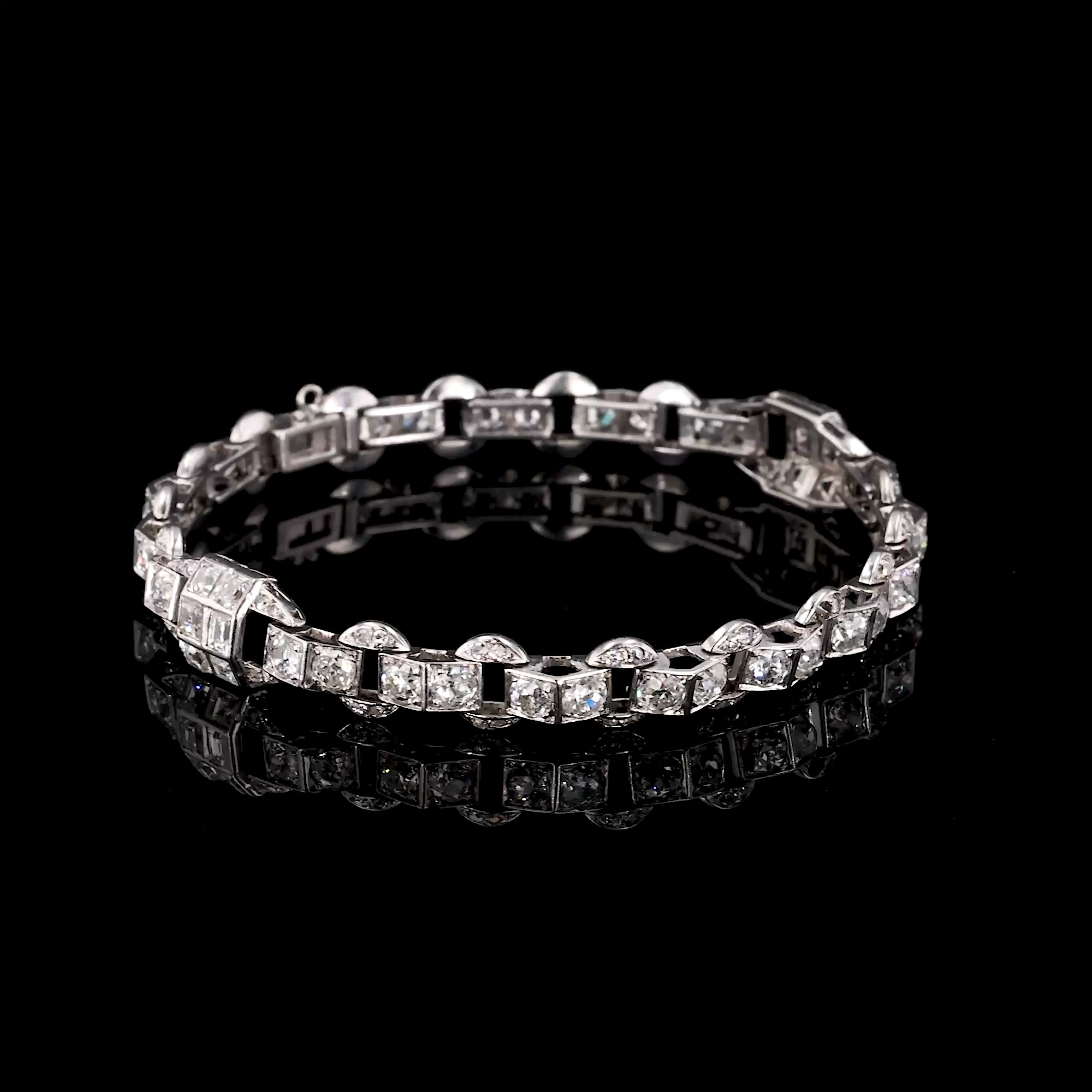 Pair of Old European Cut Diamond Bracelets In Platinum
