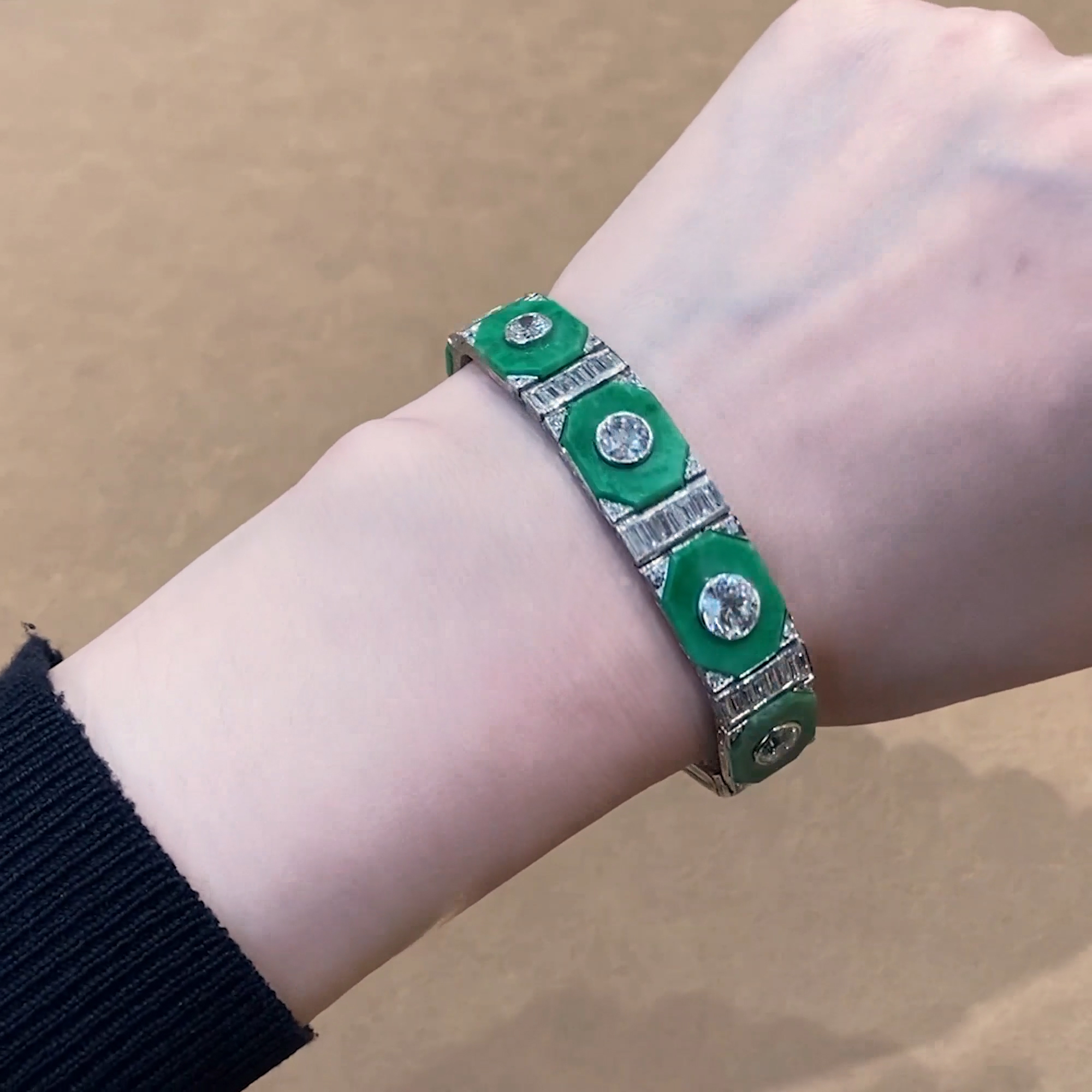 Art Deco Jadeite & Diamond Bracelet in Platinum