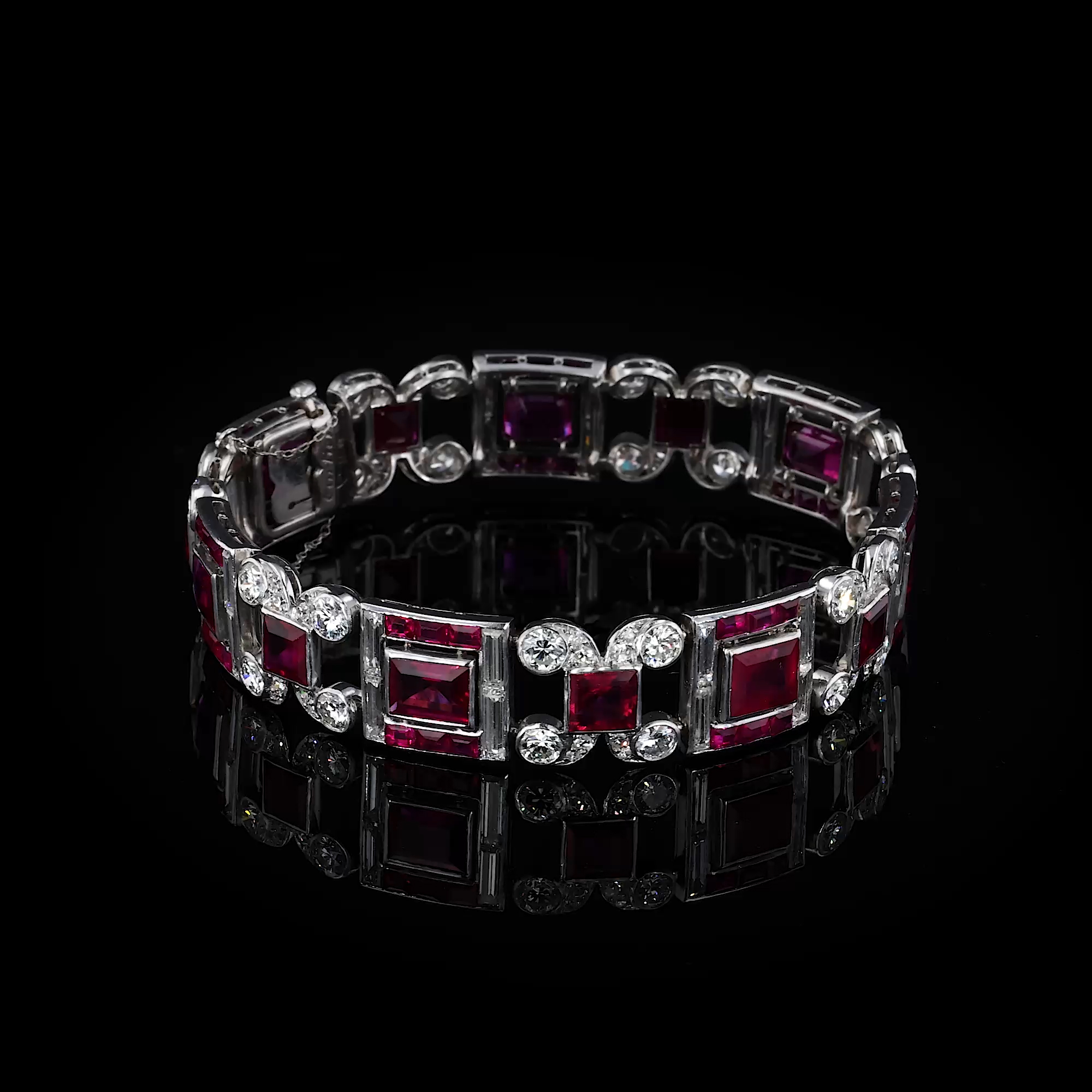 Art Deco Cartier Burmese Ruby & Diamond Bracelet in Platinum and 18ct White Gold