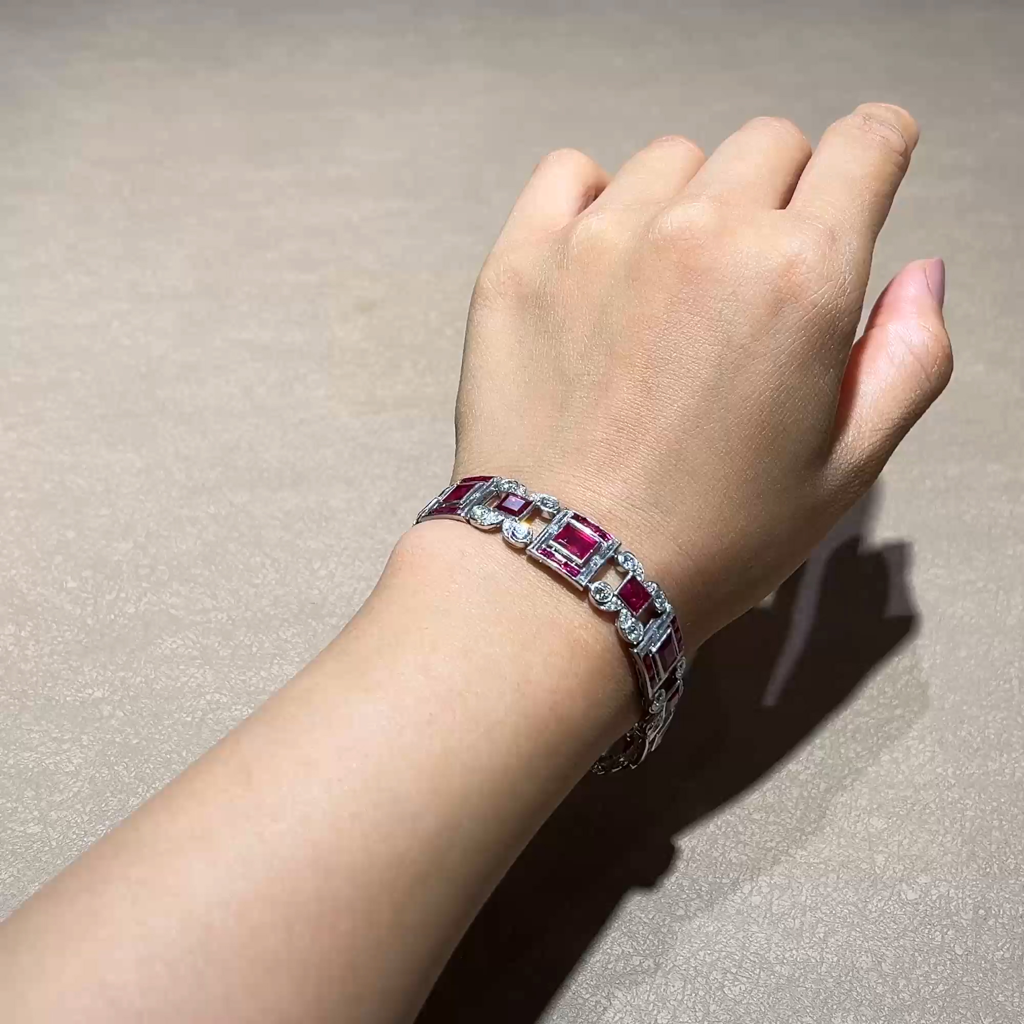 Art Deco Cartier Burmese Ruby & Diamond Bracelet in Platinum and 18ct White Gold