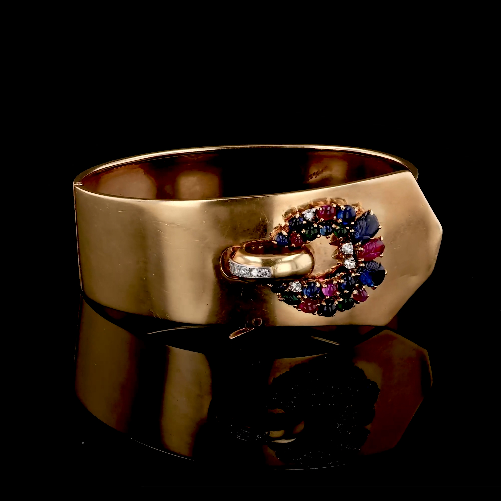 Retro  Cartier Ruby, Sapphire, Emerald and Diamond Tutti Frutti Bangle in 18ct Yellow Gold