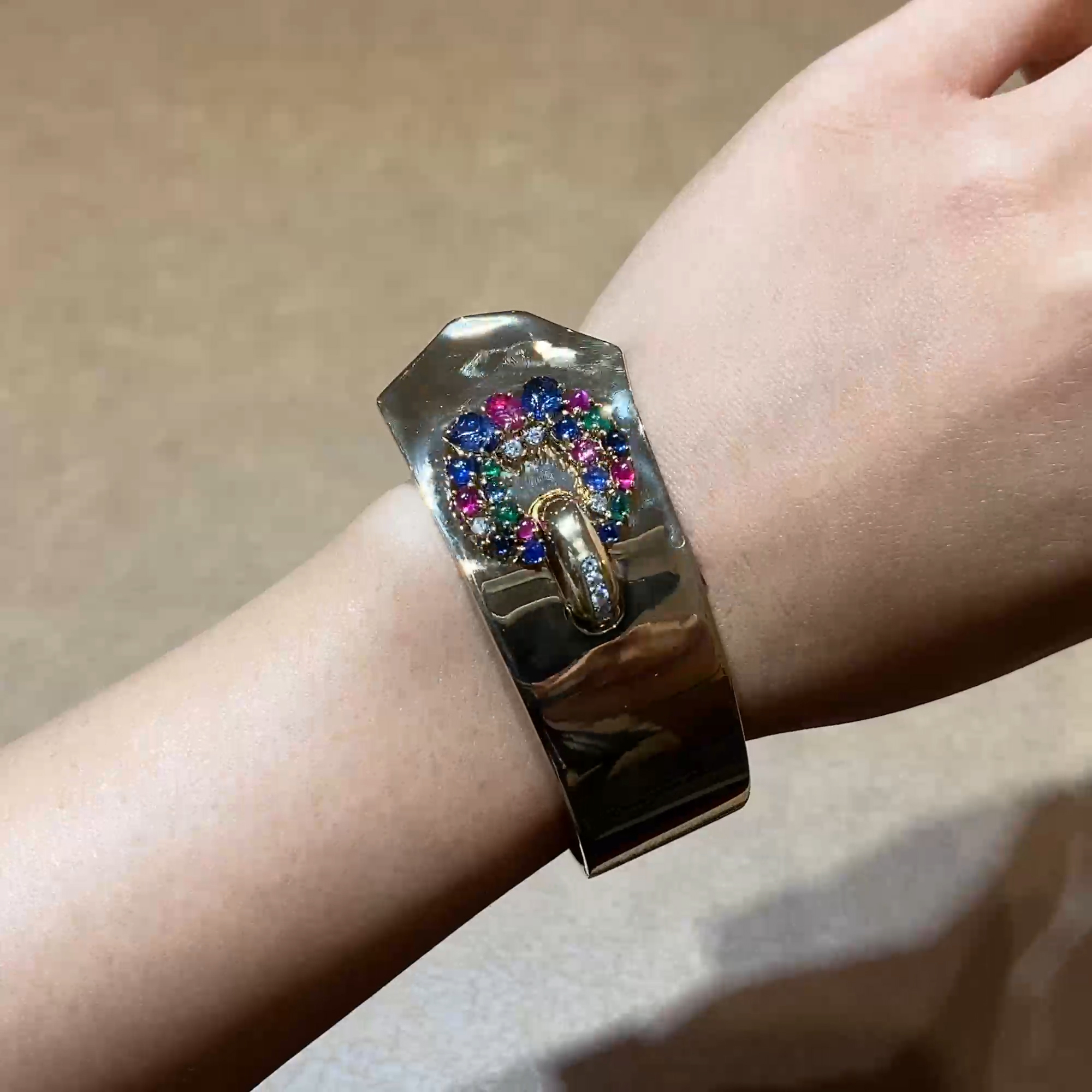 Retro  Cartier Ruby, Sapphire, Emerald and Diamond Tutti Frutti Bangle in 18ct Yellow Gold