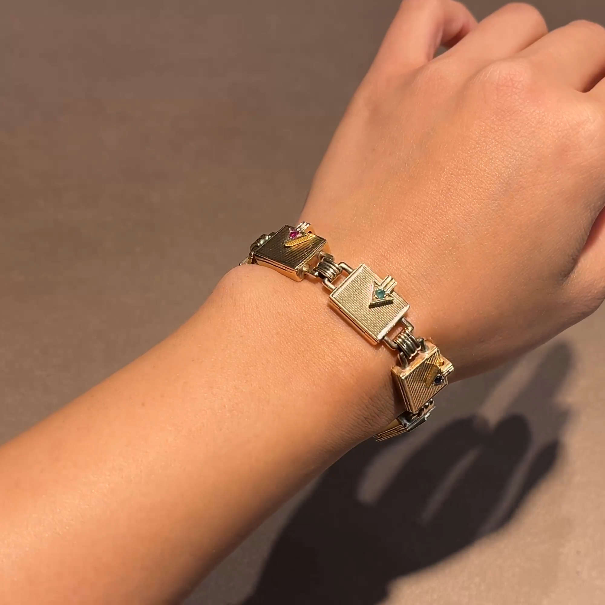 Art Deco Gem Set Locket Bracelet in 18ct Yellow Gold