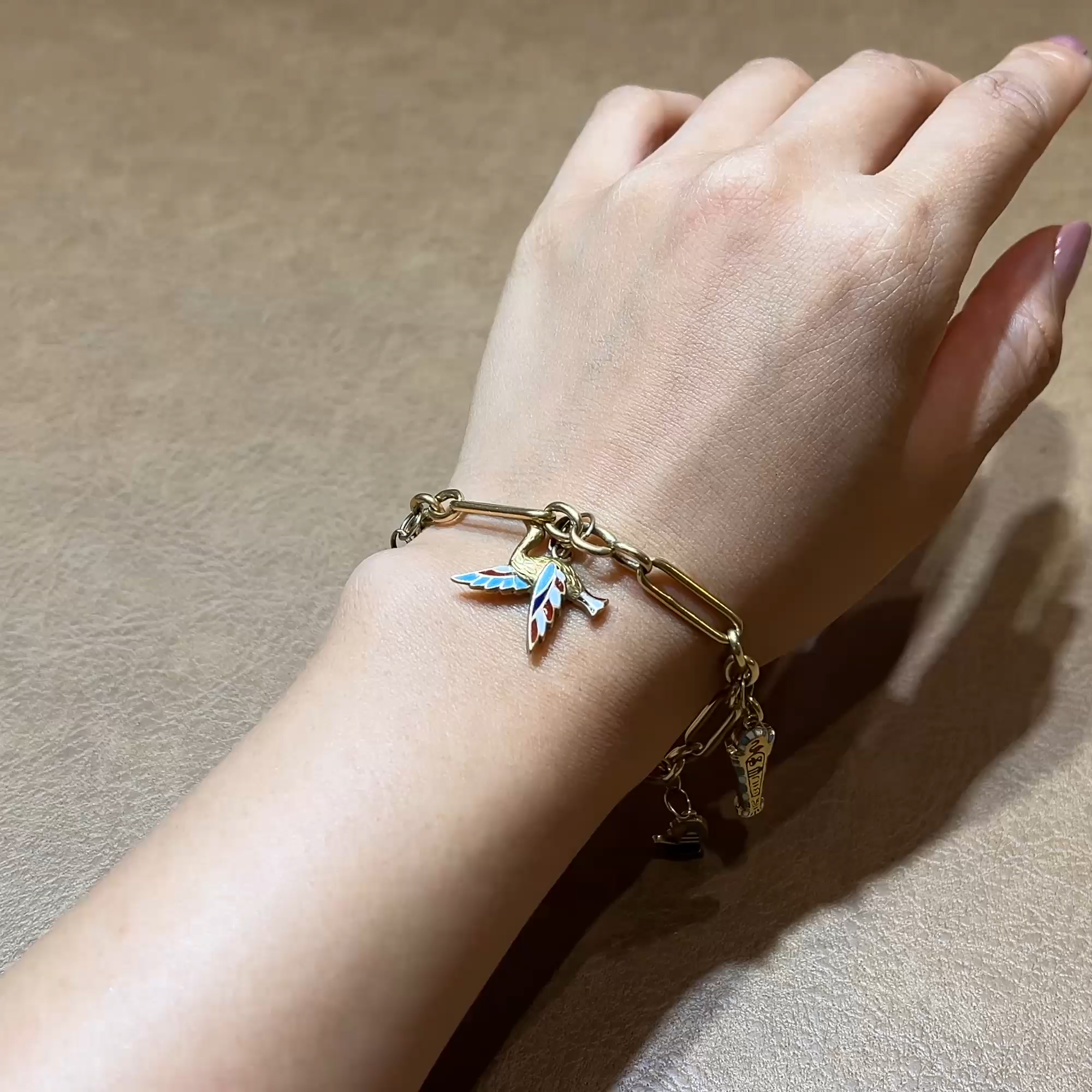 Art Deco ‘Tut-Mania’ Egyptian Charm Bracelet in 18ct Yellow Gold and Enamel