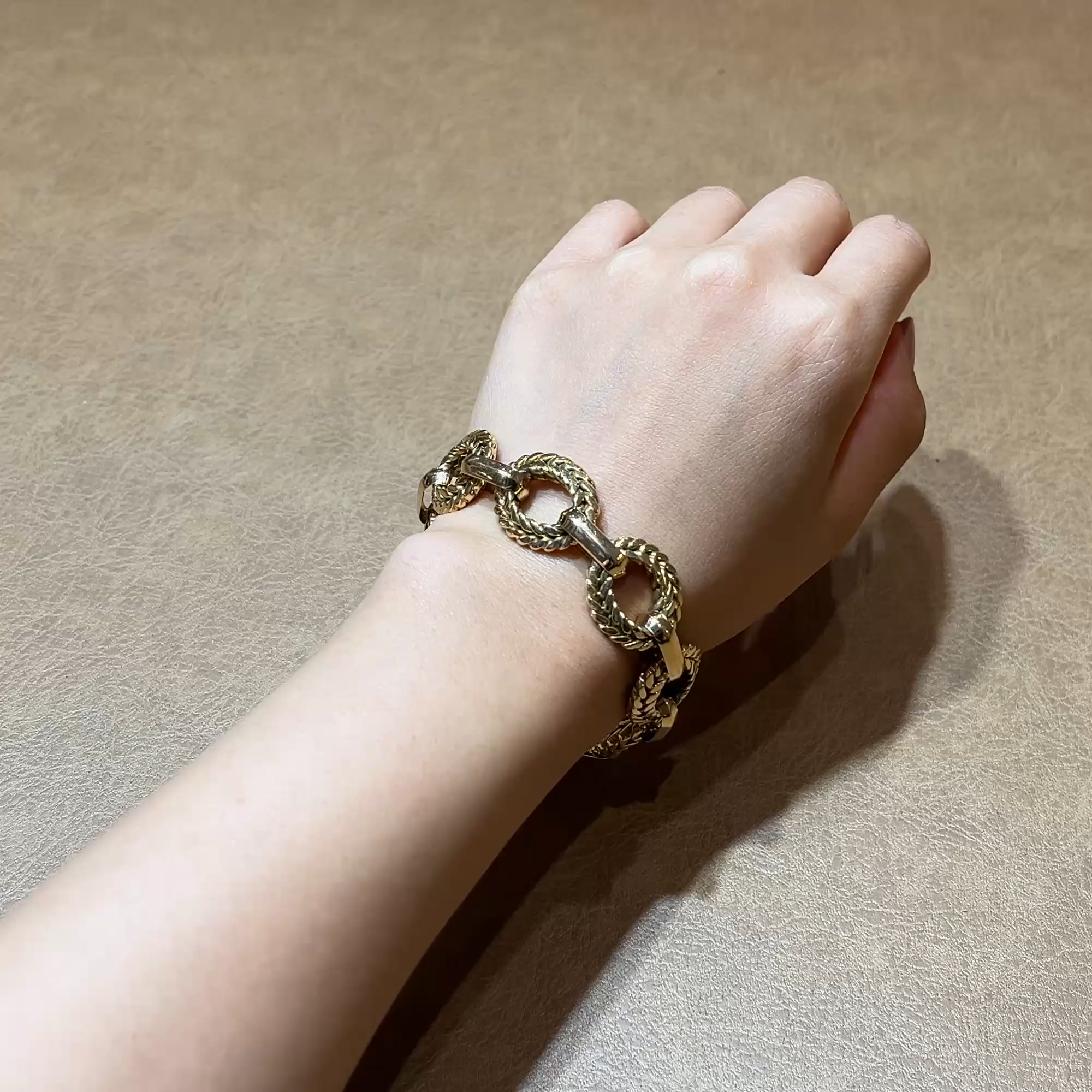 French Retro Woven Oval Link Gold Bracelet in 18ct Yellow Gold