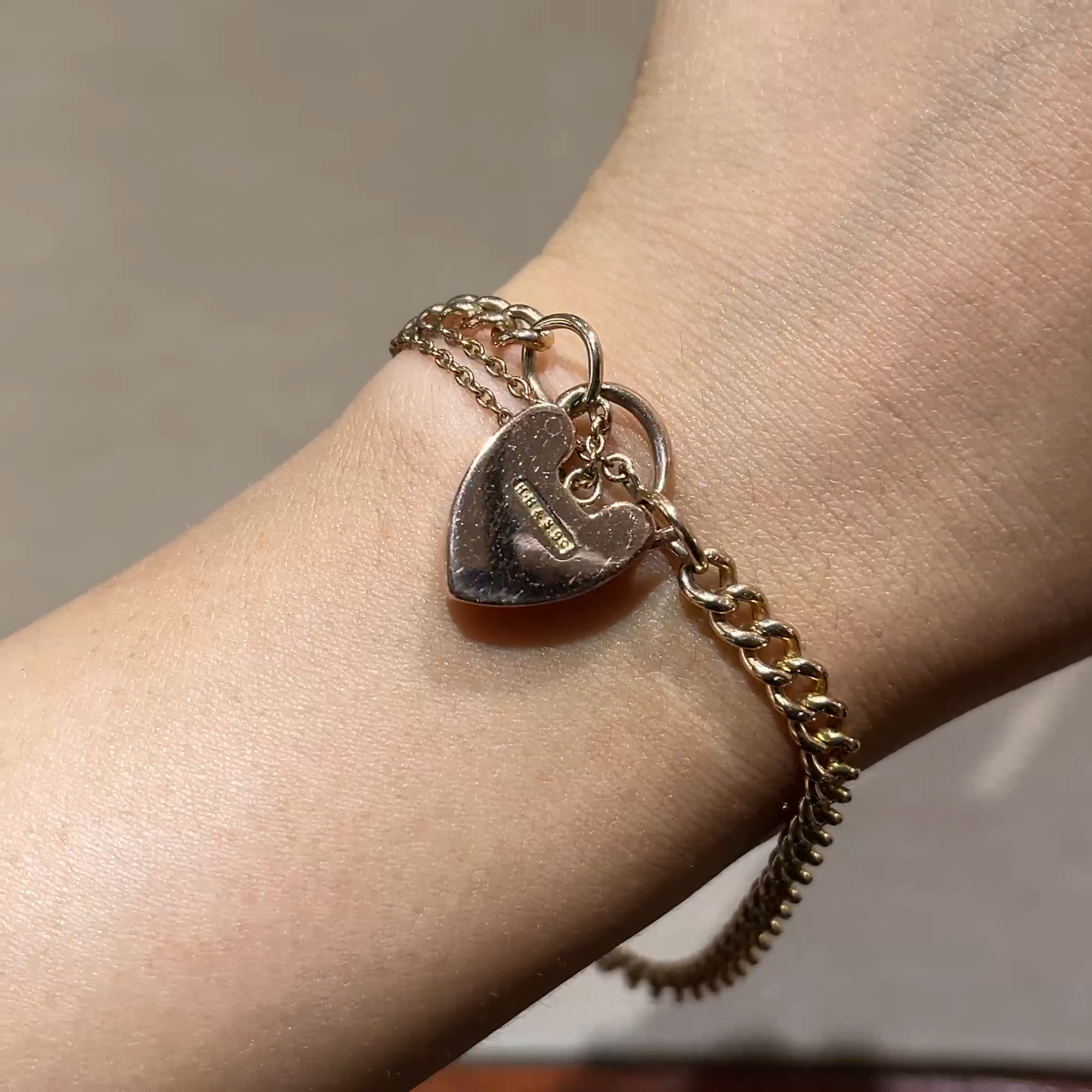 Edwardian Heart Padlock Curb Link Chain Bracelet in 9ct Rose Gold