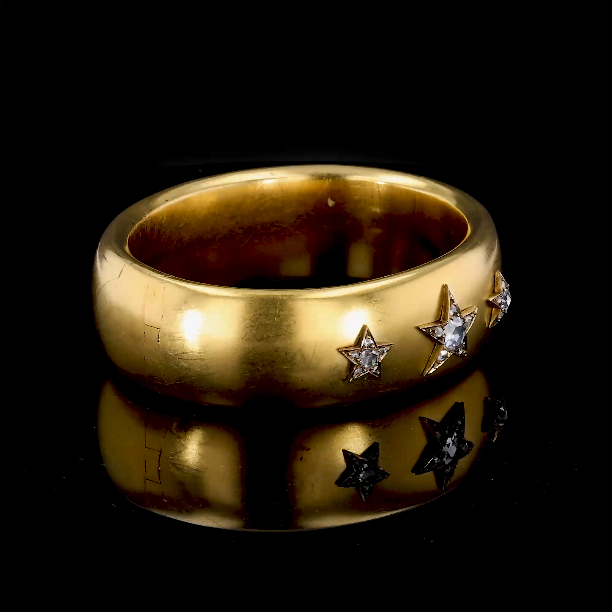 Rose Cut Diamond Star Motif Bangle in 15ct Yellow Gold and Silver