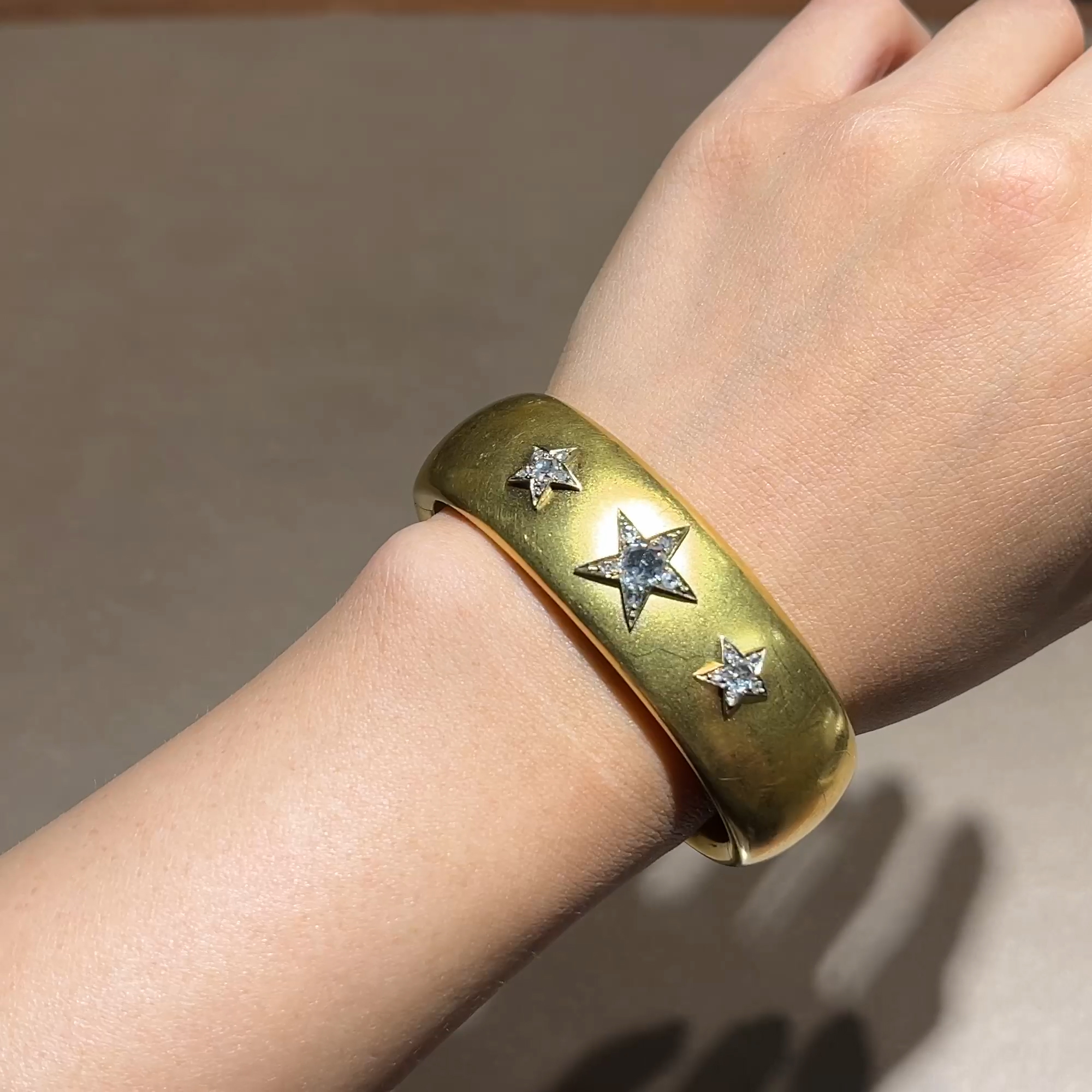 Rose Cut Diamond Star Motif Bangle in 15ct Yellow Gold and Silver