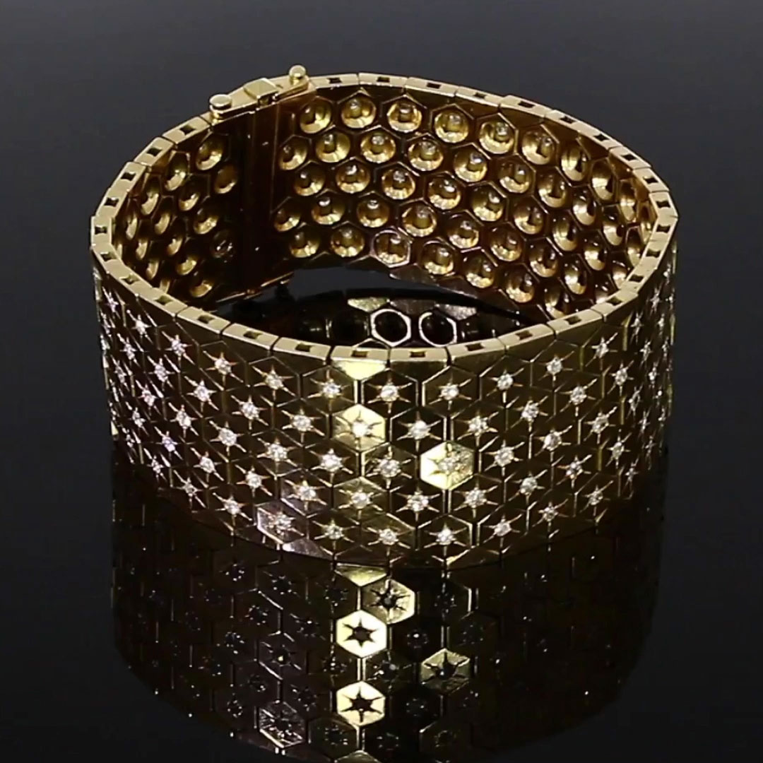 Art Deco Diamond Honeycomb Bracelet 3.14ct in 18ct Yellow Gold