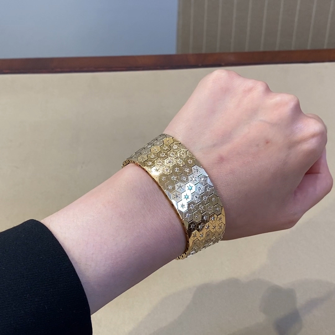 Art Deco Diamond Honeycomb Bracelet 3.14ct in 18ct Yellow Gold